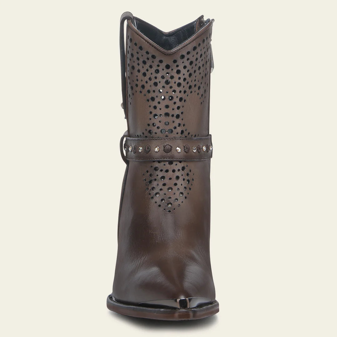 4I18RS Women's Brown Western Cowgirl Ankle Boots - Genuine Cowhide Leather for Comfort & Style - Perfect for Rodeo, Country Dancing & Casual Wear