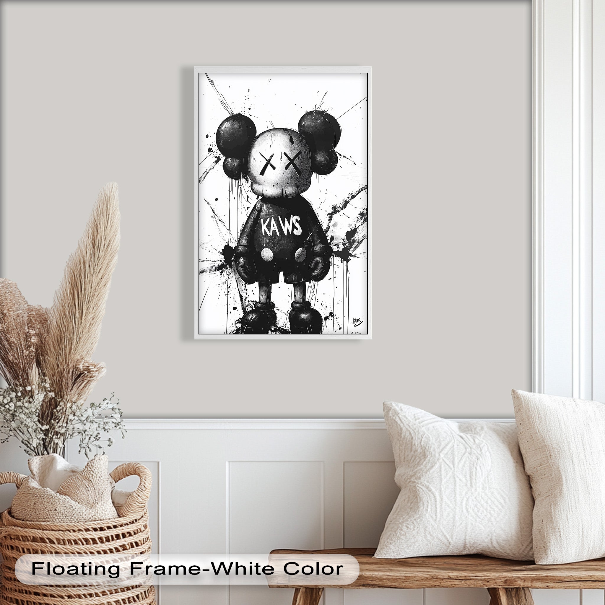 KAWS Graffiti Oil Painting - Black & White Figure Artwork for Home Decor & Gift Ideas | Modern Wall Art for Living Room, Bedroom & Office