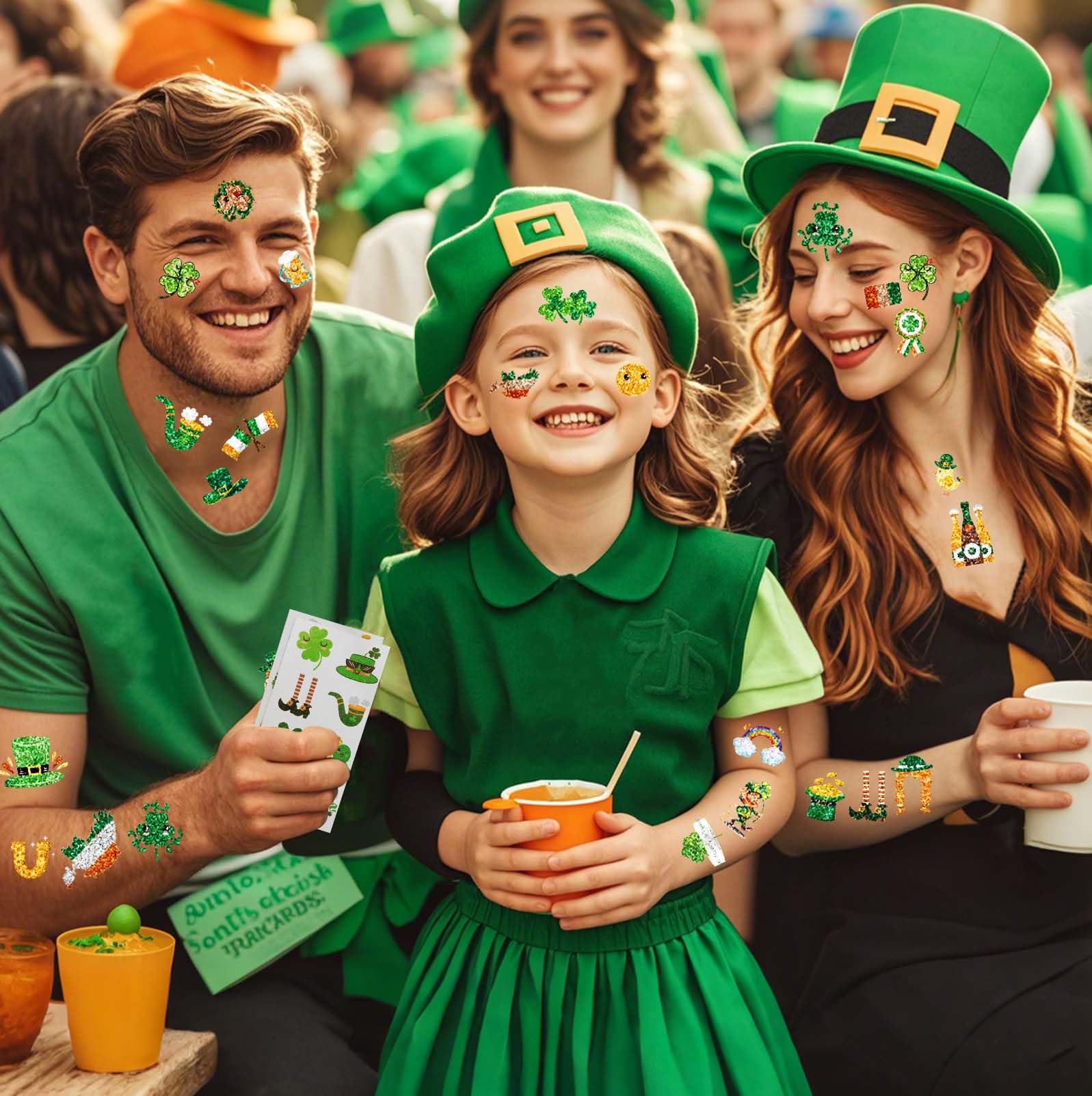 48Pcs St Patrick's Day Temporary Tattoos & Stickers - Shamrock, Green Glitter Face Tattoos for Irish Party Decorations - Perfect for St Patrick's Day Celebrations, Parades, and Irish-Themed Events