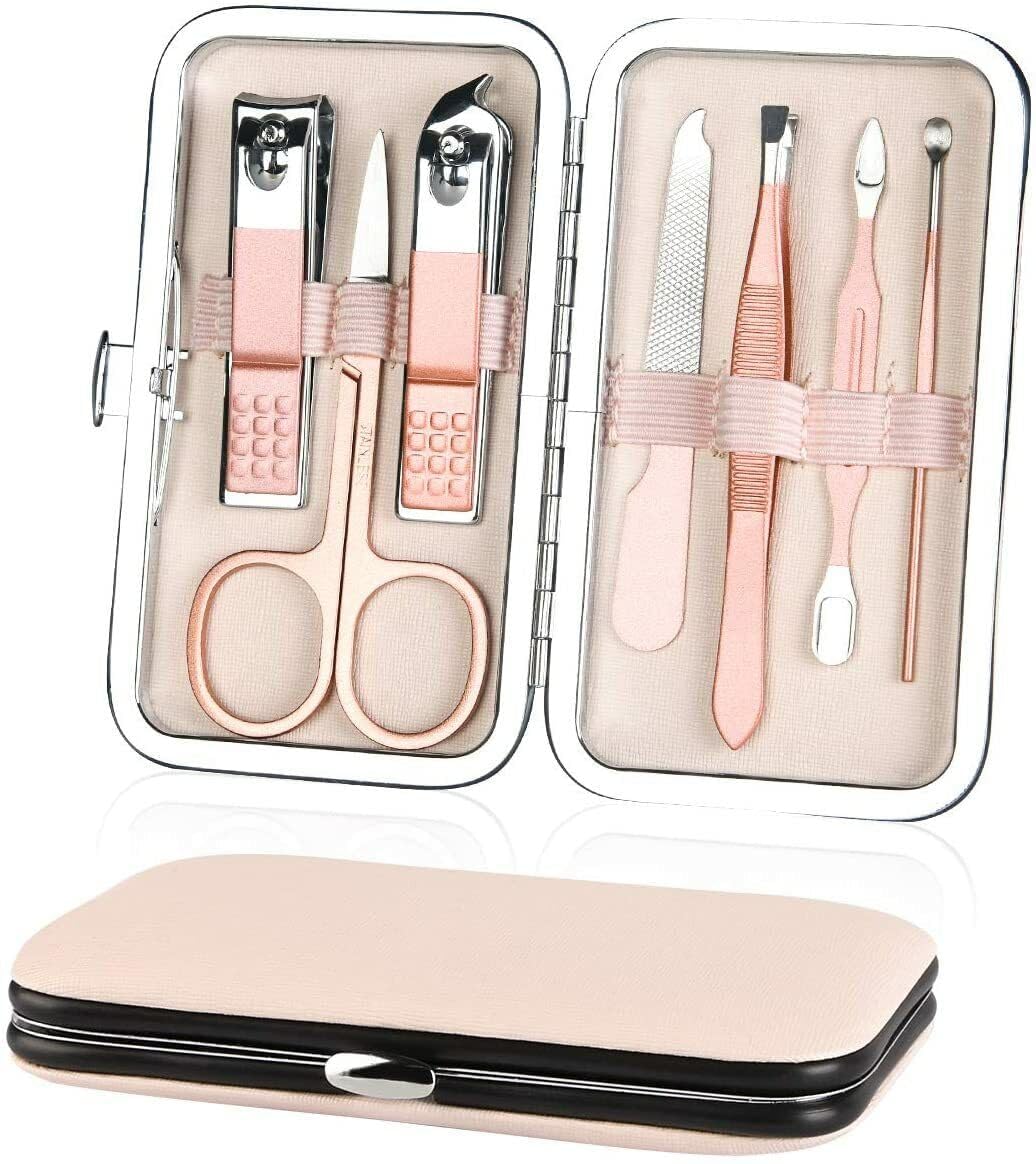 Premium Stainless Steel Manicure & Pedicure Set - Professional Nail Clippers, Cuticle Trimmer & Grooming Tools for Women & Men - Portable Travel Kit with Rose Gold Snap-Shut Case - Perfect for Home, Salon, Travel & Gifts