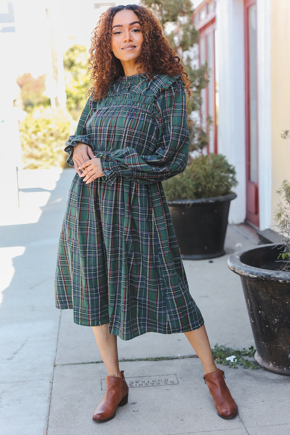 Stylish Hunter Green Plaid Check Woven Pocketed Dress for Women | Casual & Office Wear | Perfect for Work, Dates & Special Occasions