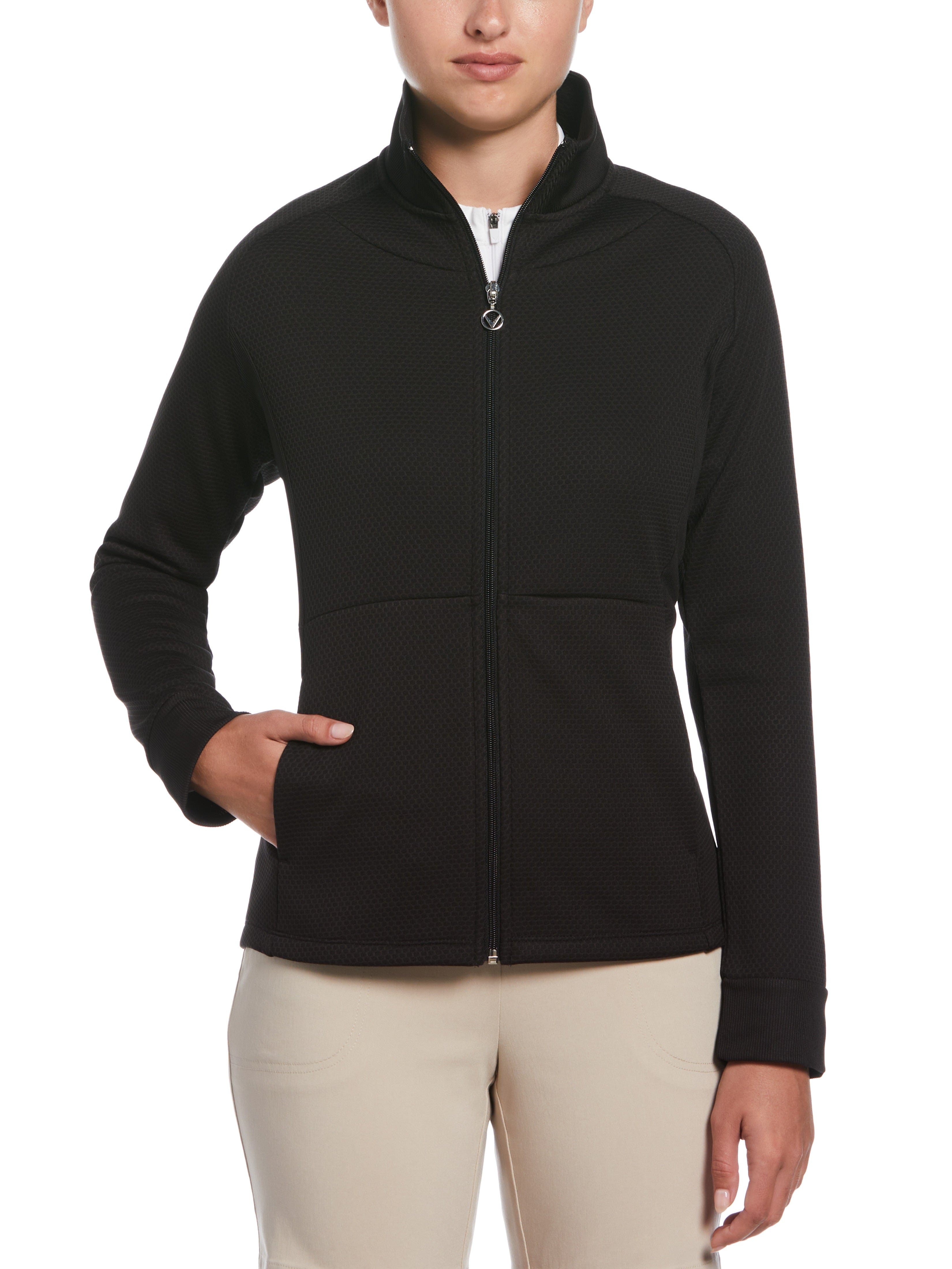 Women's Hexagon Heather Fleece Long Sleeve Golf Jacket - Warm & Stylish Athletic Outerwear for Golfing, Running & Outdoor Activities