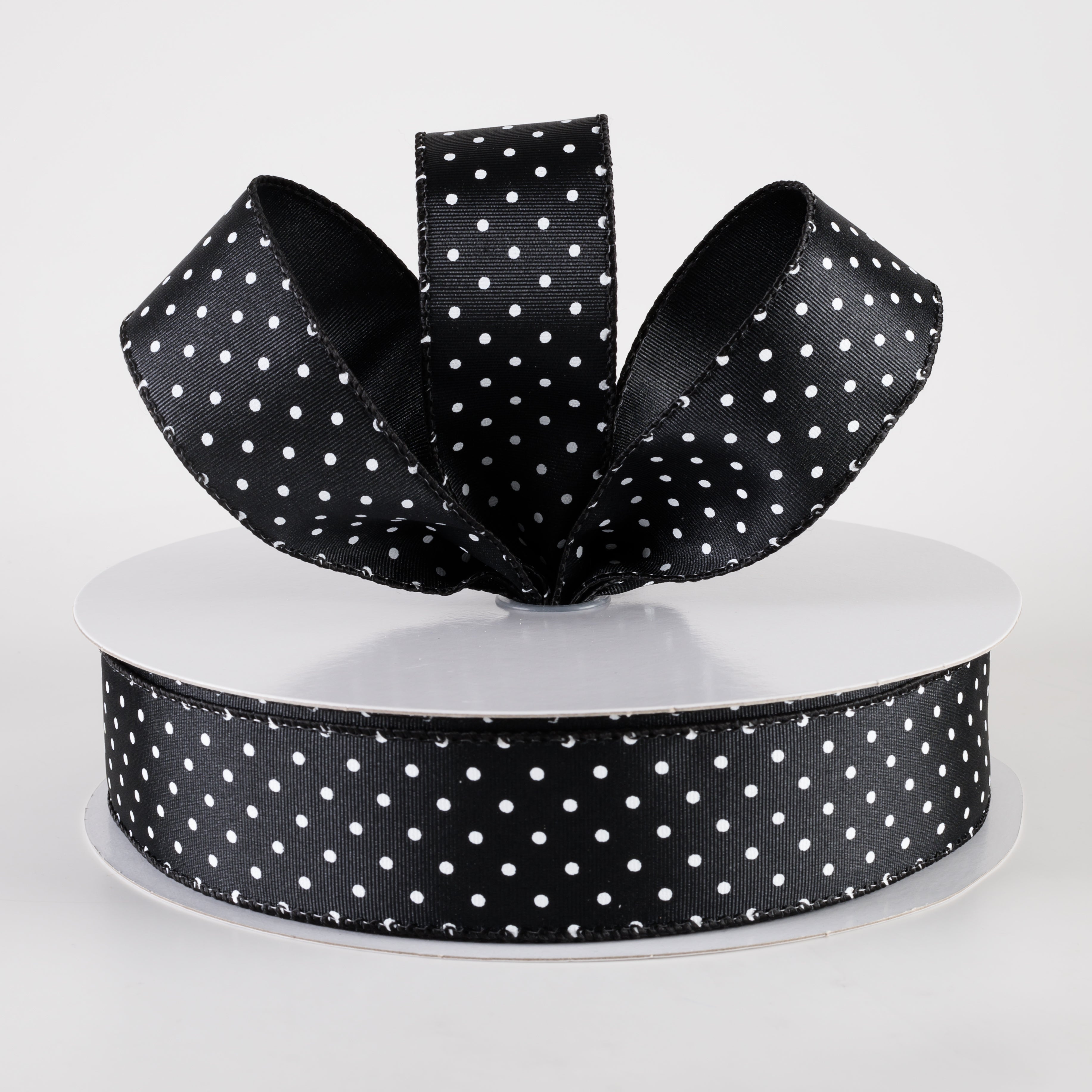 1.5 Inch Ribbed Satin & White Microdots Ribbon - Black Craft Ribbon (50 Yards) for Gift Wrapping, DIY Projects, Hair Bows, and Scrapbooking