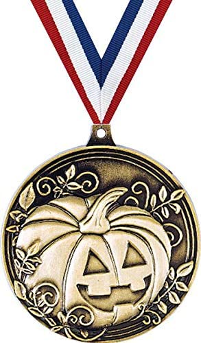 2 Inch Gold Halloween Pumpkin Medal Award - Custom Engraving Included | Halloween Party Favors, Costume Accessories & Spooky Decorations
