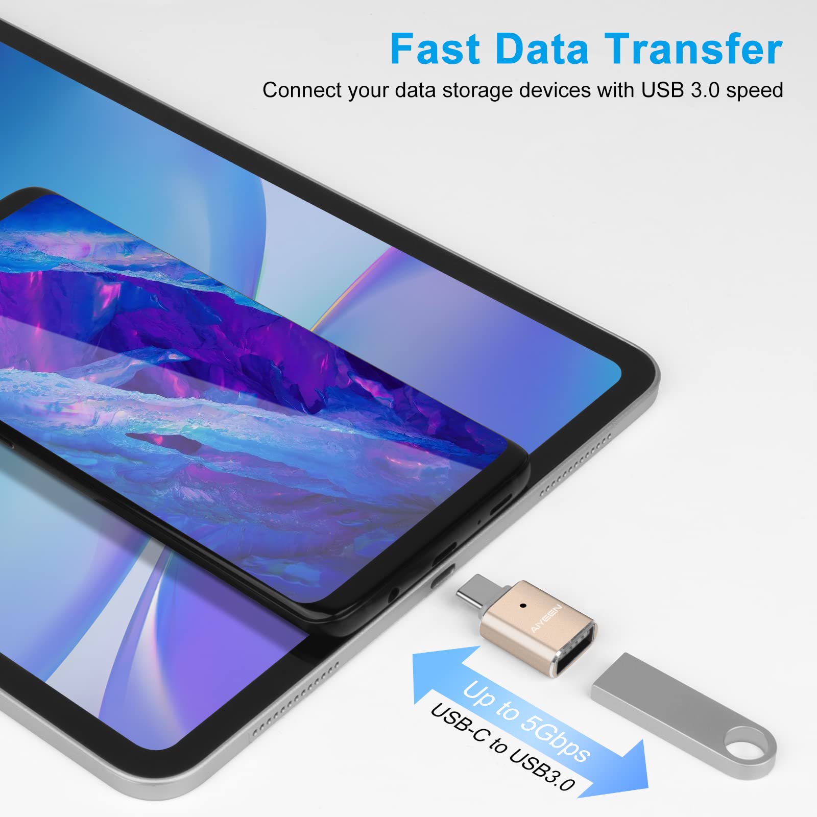 AIYEEN USB C to USB 3.0 Adapter (2 Pack) - Gold for MacBook Pro/Air & Type-C Devices - Fast Data Transfer