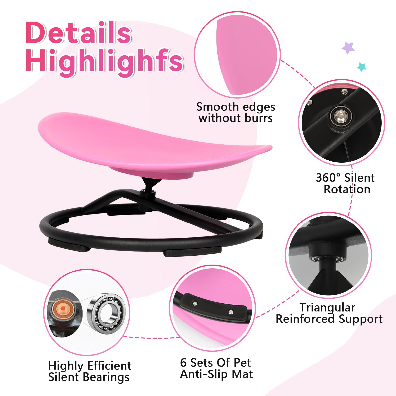 Sensory Swivel Chair for Autistic Kids - ADHD & Autism Therapy Chair for Toddlers, Improves Body Coordination & Focus, Pink - Perfect for Classroom, Home & Sensory Room Activities