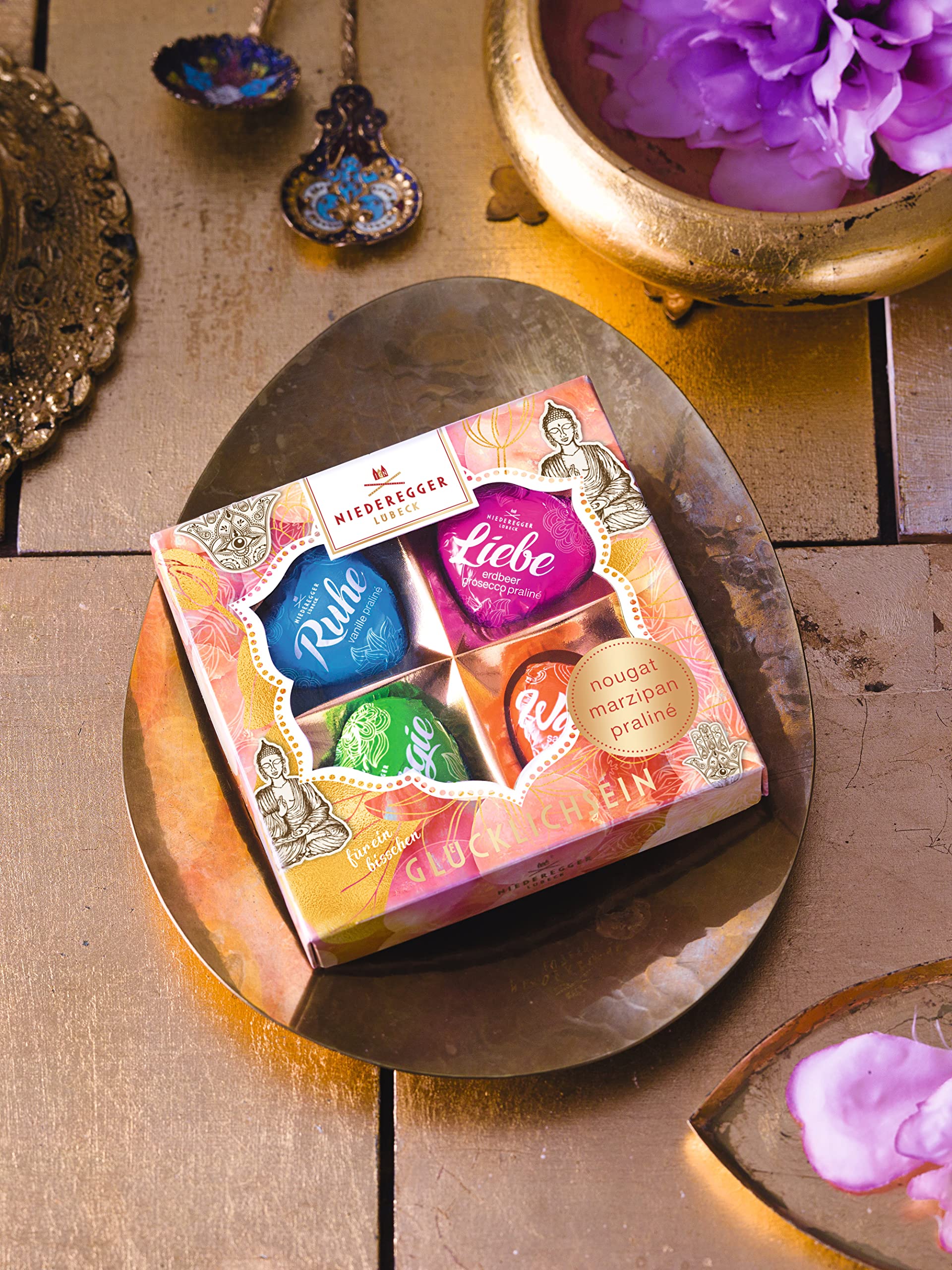 Niederegger Herzensortiment 'Buddha' Marzipan - 50g Deluxe Assortment | Premium German Chocolate | Perfect for Gifts, Meditation & Relaxation Moments