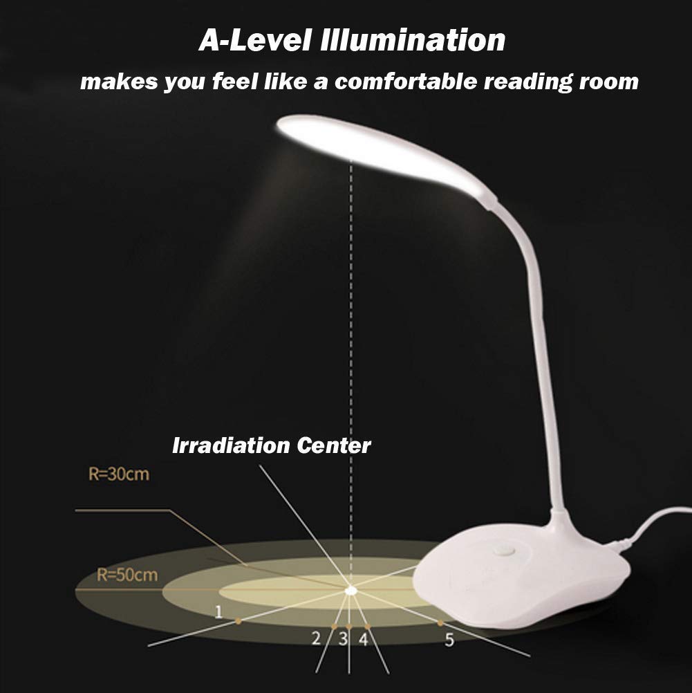 LED Desk Lamp with Flexible Gooseneck - Portable Eye-Protecting Table Light for Study, Office, Dorm & Bedroom - USB & 3 AA Battery Powered (Batteries Not Included) - Perfect for Reading, Working & Nightstand Lighting (2 Pack)