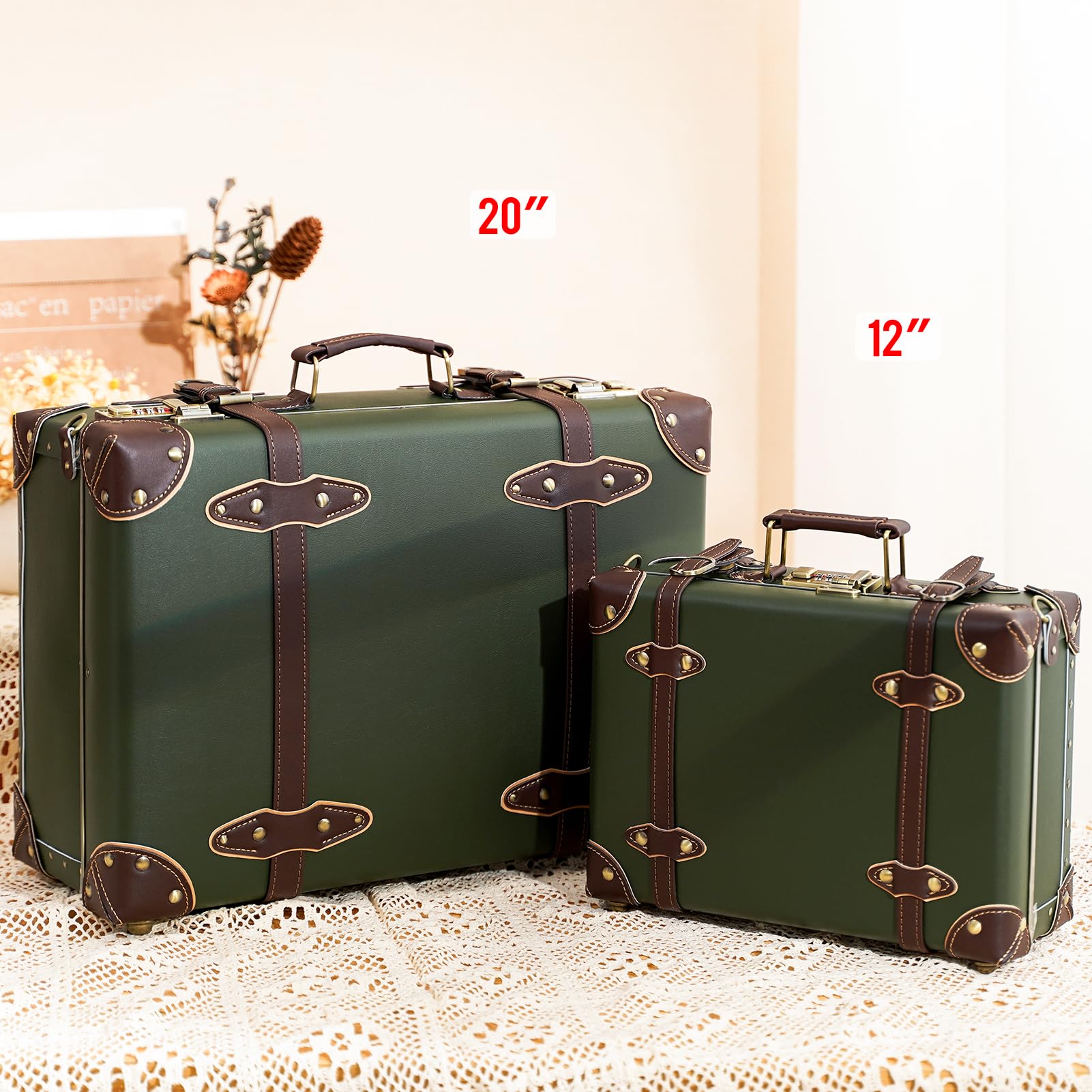 Vintage Leather Carry-On Suitcase - Cute Non-Wheeled Mini Trunk Overnight Bag with Adjustable Shoulder Strap | Perfect for Weekend Getaways, Business Trips & Airplane Travel