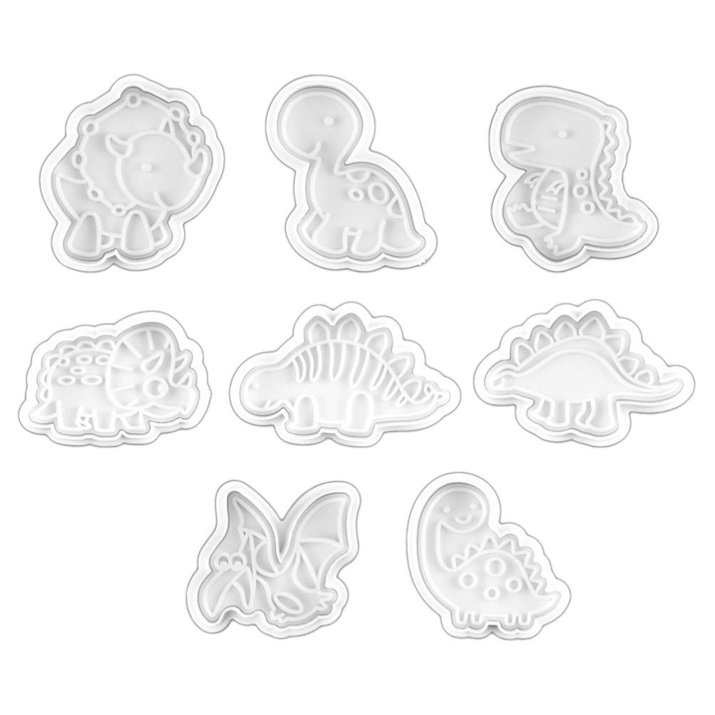 8PCS Dinosaur Cookie Cutters Set - Cartoon Dinosaur Biscuit Molds for Baking, Fondant, Cupcakes & Wedding Cake Decorating - Perfect for Kids Birthday Parties & DIY Baking Gifts