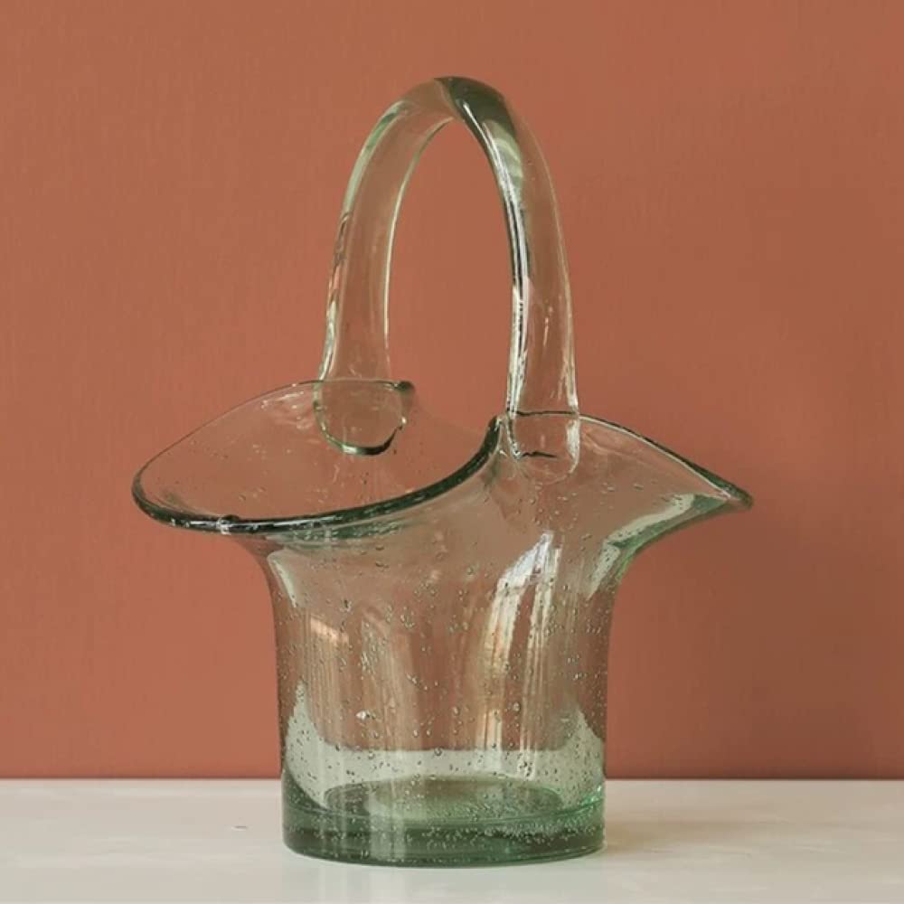 HUANSUN Large Glass Flower Vase - Modern Nordic Style Hydroponic Planter with Woven Basket, Crystal Clear Home Decor for Living Room, Dining Table, Wedding Centerpiece & Office Desk Decoration