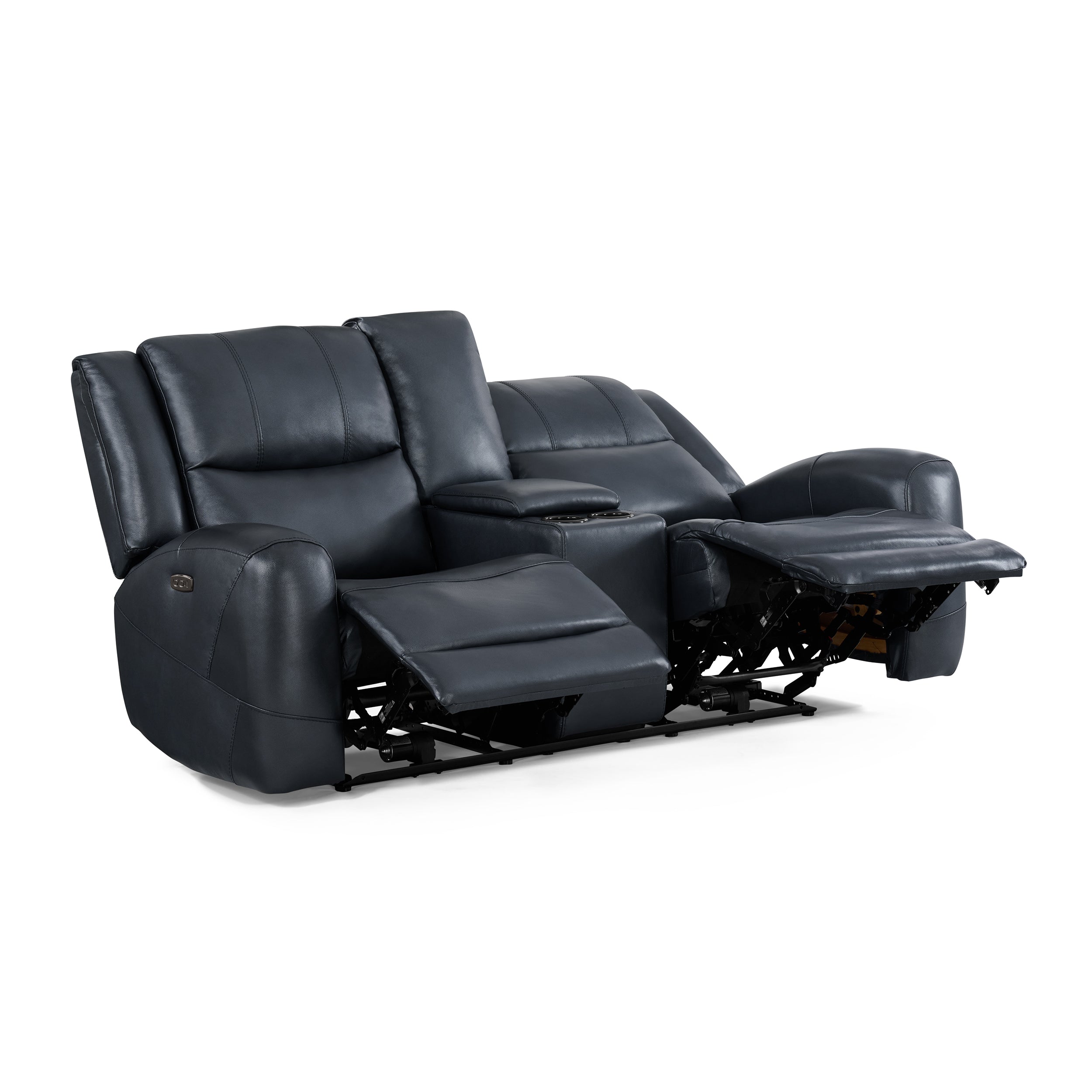 Roundhill Furniture Cozura Genuine Leather Power Reclining Loveseat with Console - Dual Motor, USB Charging & Cup Holders - Perfect for Living Room, Home Theater & Family Gatherings