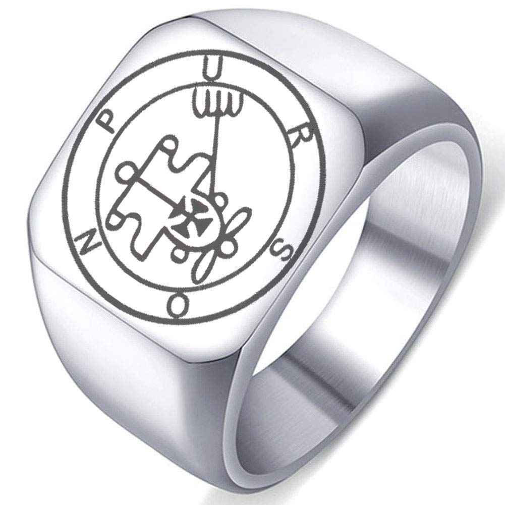 Demon Purson Goetic Seal Ring - Stainless Steel Laser Engraved Solomon Key Jewelry for Occult Protection & Gothic Fashion | Perfect for Rituals, Cosplay & Dark Aesthetic Lovers