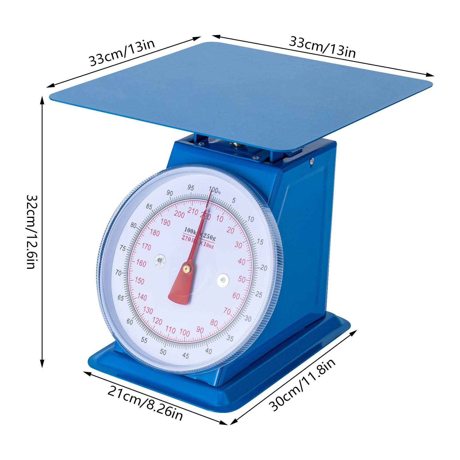 220 LBS Heavy Duty Mechanical Dial Scale - Industrial Kitchen & Food Scale with Double Scale Display - Perfect for Portion Control, Baking, Cooking, and Commercial Food Preparation