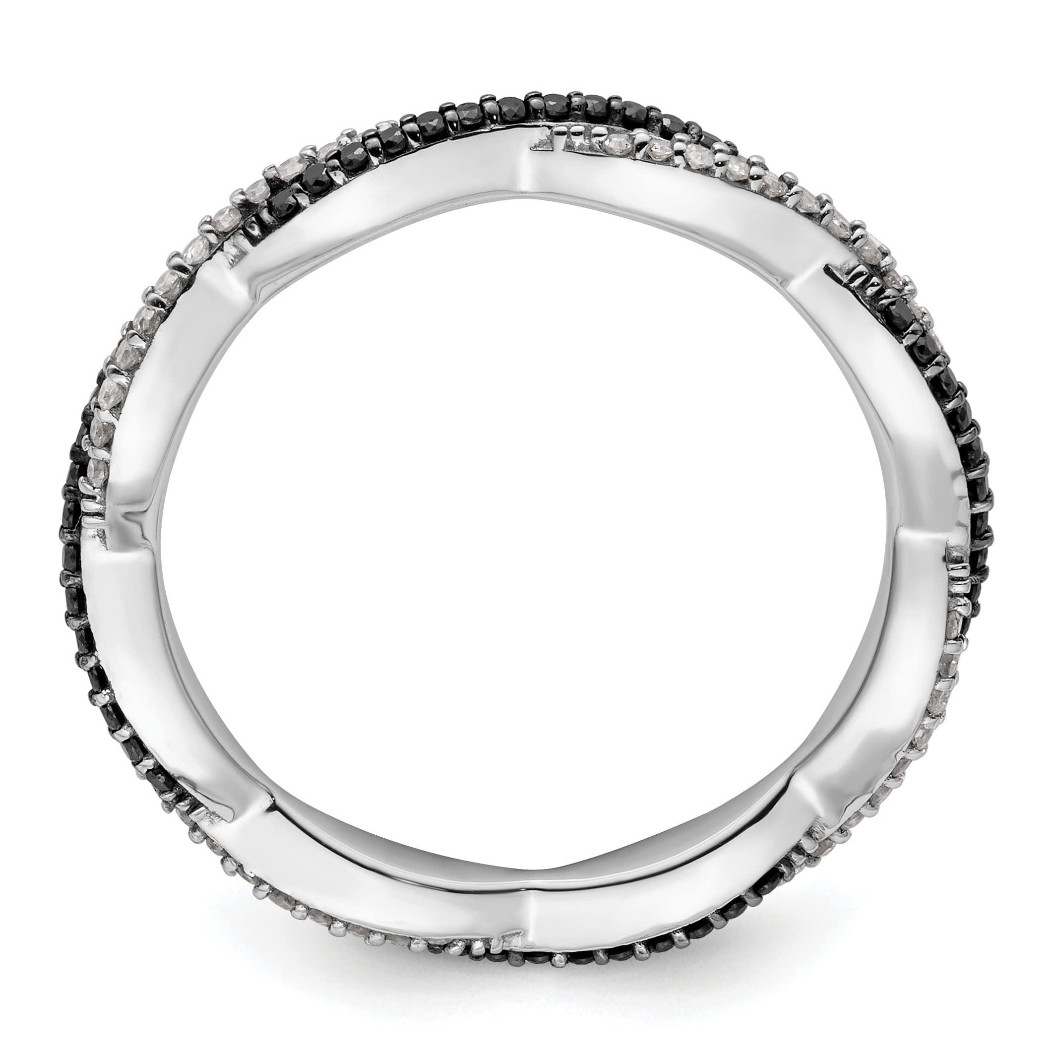 IceCarats 925 Sterling Silver Black & White Diamond Stackable Wedding Band Ring for Women - Elegant Promise, Engagement & Anniversary Jewelry Gift