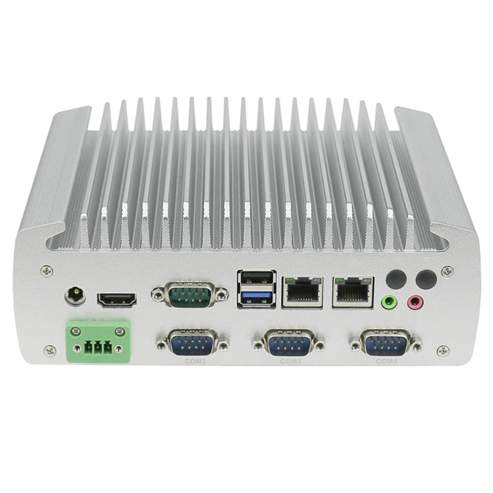 Fanless Industrial Mini PC - Windows 10 Pro, Intel Celeron J1900 Quad-Core, Dual LAN, 6 COM Ports (RS232/RS485), 6 USB Ports - Ideal for Digital Signage, Factory Automation & Embedded Systems (Barebone - No RAM/Storage)