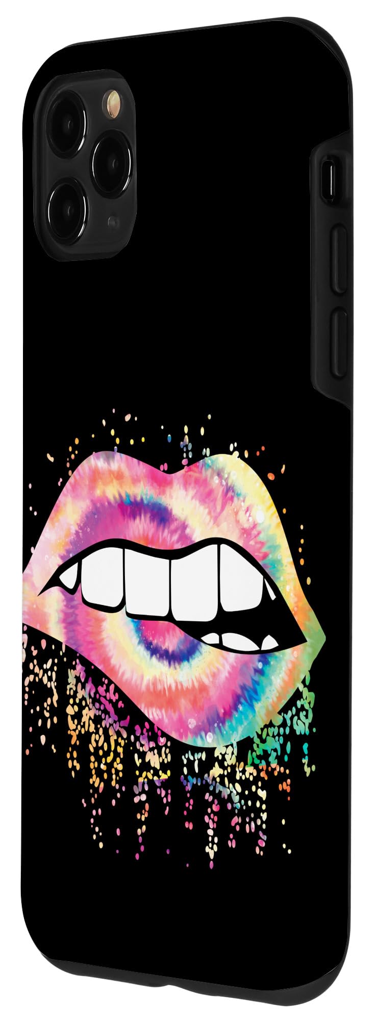iPhone 11 Pro Max Case - Tie Dye Biting Lips Design with Rainbow Dripping Effect, Trendy Hippie Style Protective Phone Cover - Perfect for Music Festivals, Rave Parties & Boho Fashion Accessories