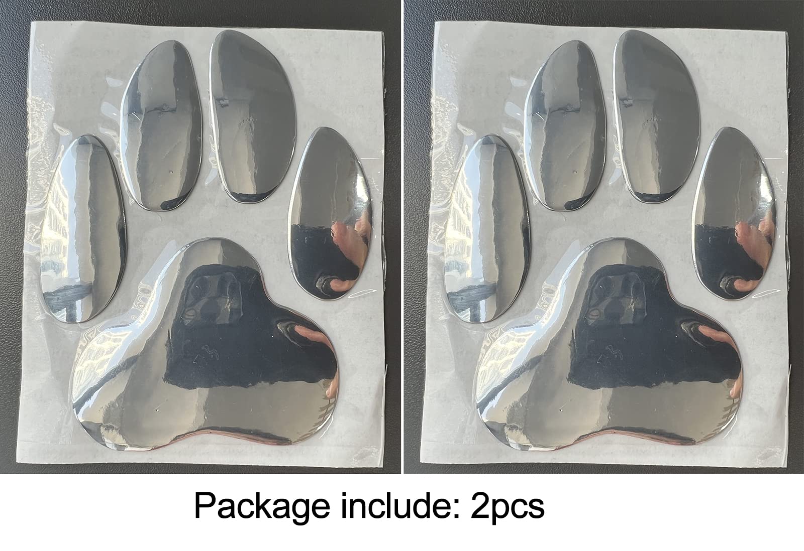LZLRUN 2 Pack 3D Chrome Car Stickers - Dog Paw Print Decals for Car Bumper, Window, Laptop | Durable Adhesive Decoration for Vehicles, Tech & Home Use (Silver) | Perfect for Pet Lovers & Auto Enthusiasts