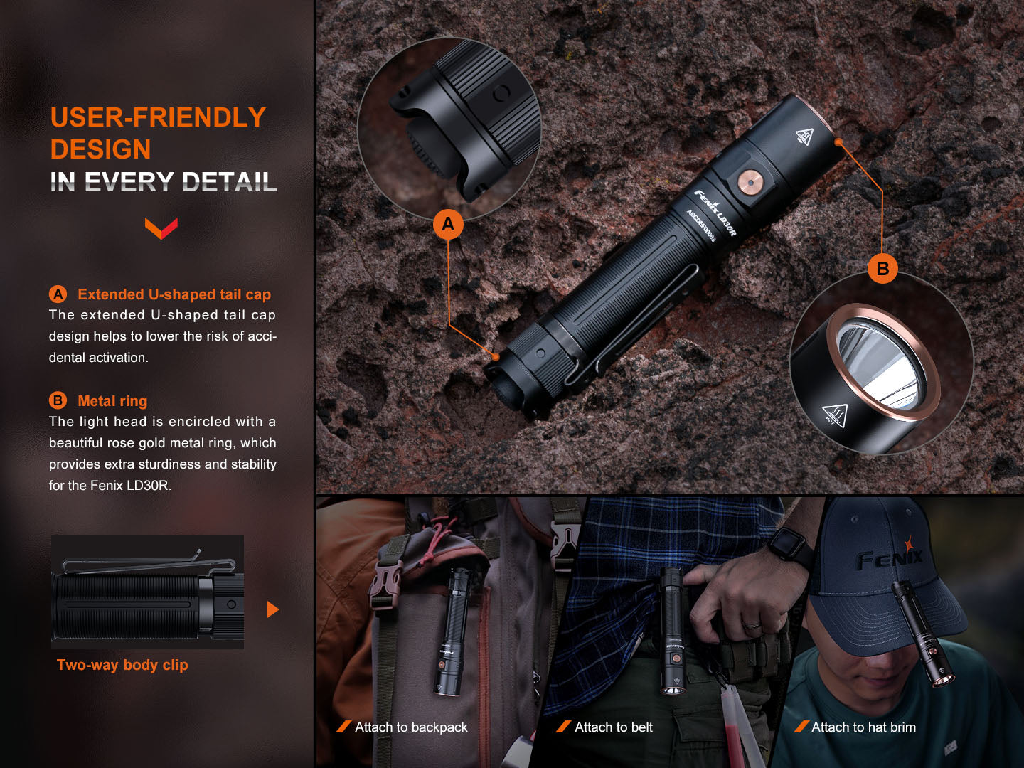 Fenix LD30R High Performance Lightweight LED Flashlight - 1200 Lumens, Rechargeable, Waterproof - Perfect for Camping, Hiking & Emergency Use
