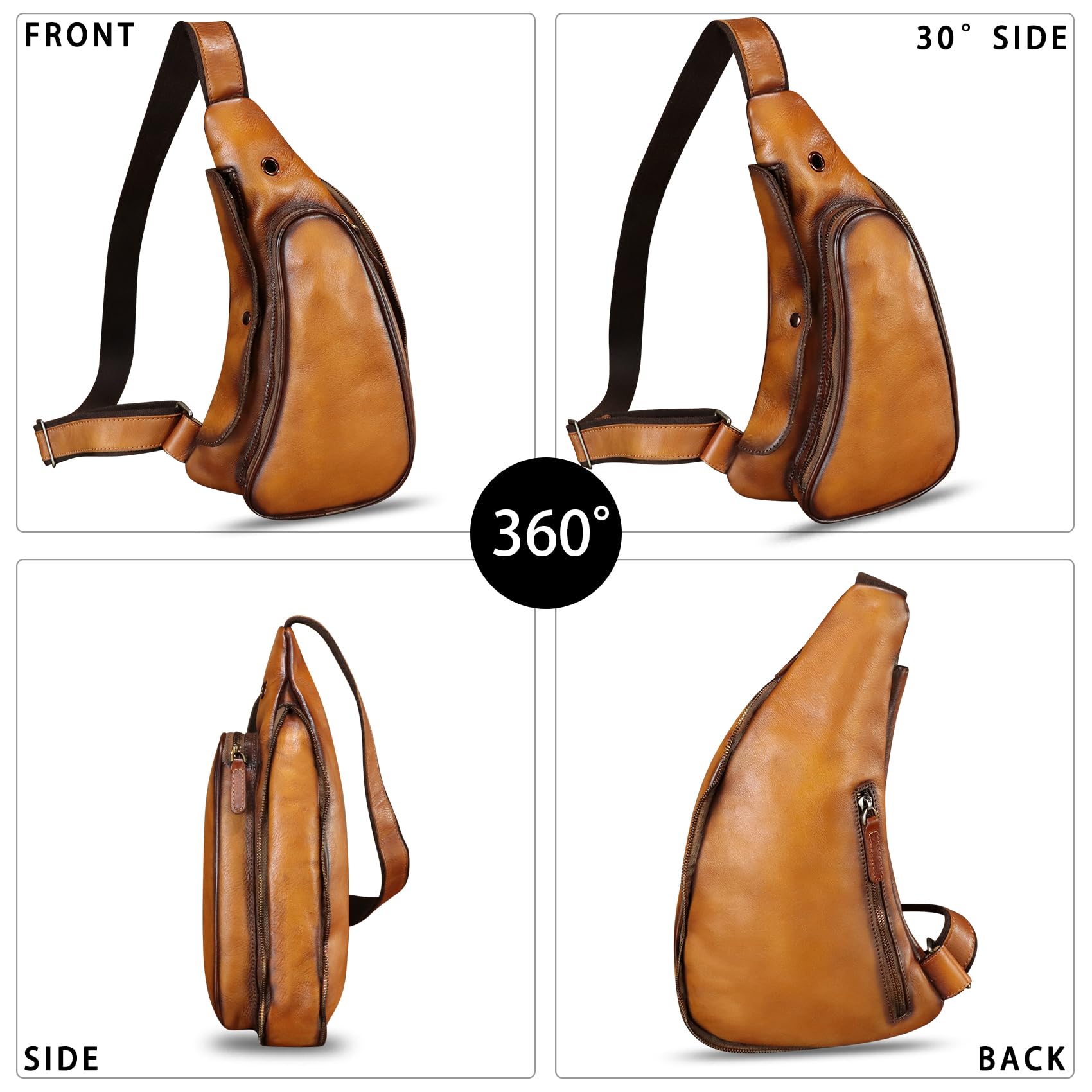 Genuine Leather Crossbody Sling Bag - Retro Handmade Chest Purse for Men & Women - Perfect for Cycling, Travel & Daily Use (Brown)