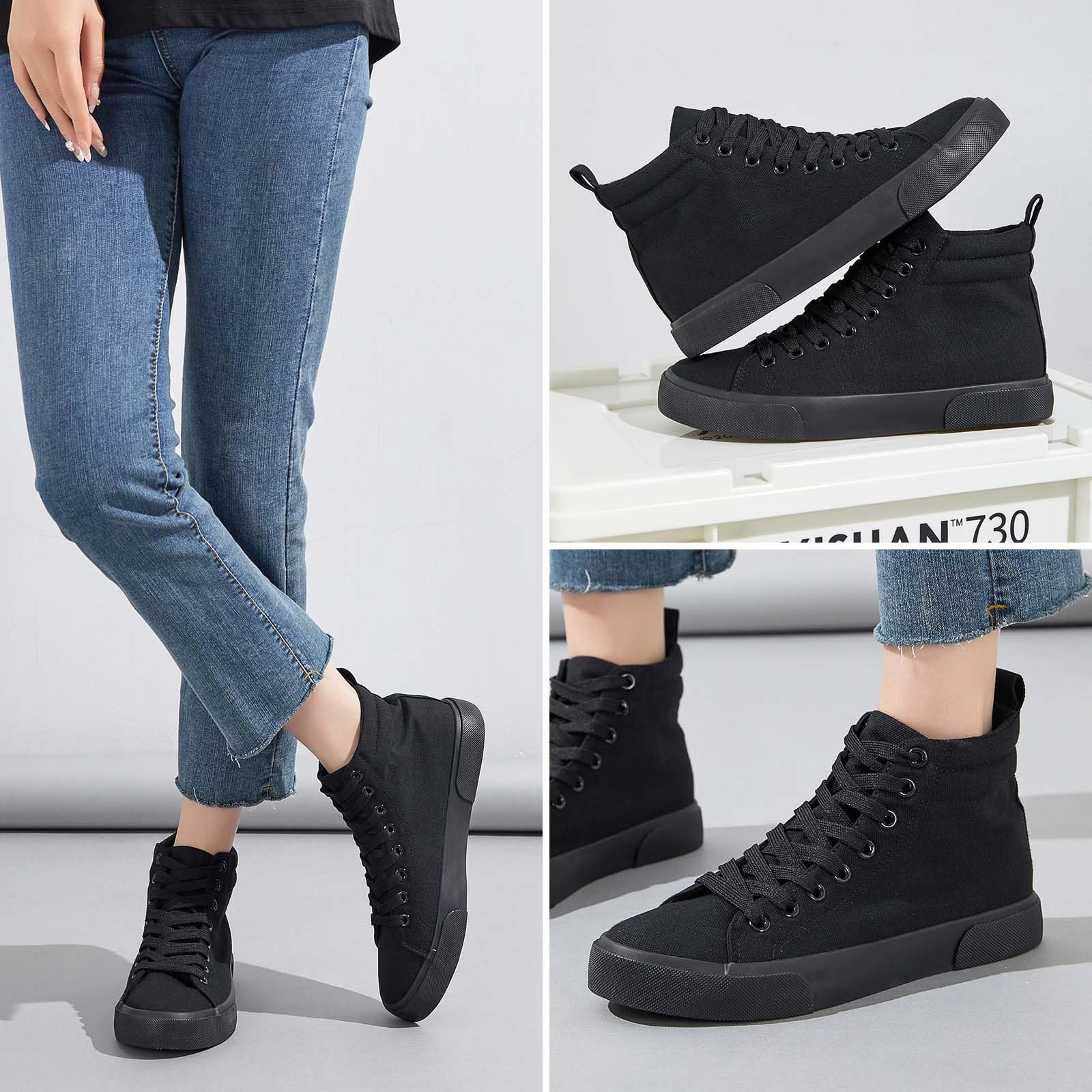Yageyan Women's High Top Canvas Sneakers - Classic Fashion White & Black Comfortable Walking Shoes for Casual Outfits, Street Style & Everyday Wear