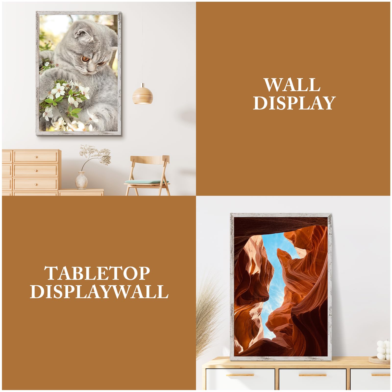Golden State Art 24x36 Picture Frame Set of 2 - Rustic Wood Grain Wall Frame with Wide Molding - Perfect for Baby Photos, Wedding Pictures & Family Portraits - Home Decor, Living Room, Bedroom, Office Wall Display (White)