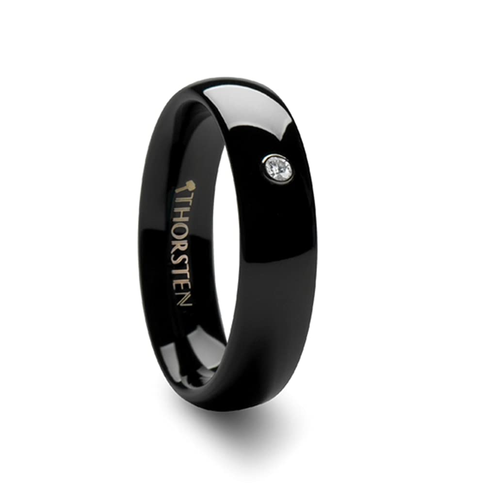 Men's Comfort Fit Domed Black Ceramic Diamond Wedding Band Ring - 6mm Wide - Style Magma - Perfect for Weddings, Anniversaries & Everyday Wear
