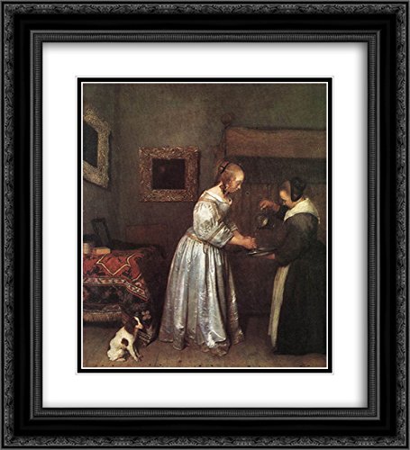 Gerard ter Borch Museum Art Print - 20x22 Black Ornate Framed Double Matted Wall Decor for Bathroom, Living Room & Bedroom | Classic Woman Washing Hands Painting