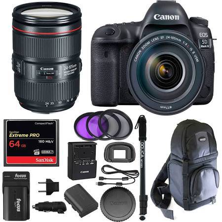 Canon EOS 5D Mark IV DSLR Camera with EF 24-105mm f/4L IS II USM Lens & 64GB Memory Card Bundle - Professional Photography for Weddings, Portraits and Travel