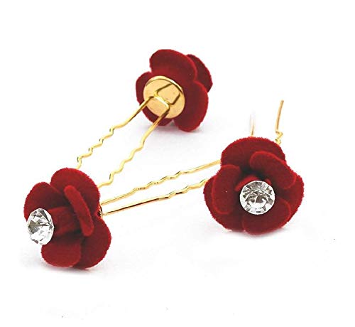 7cm Long Multi-Color Rose Flower Wedding Hair Pins - Black Metal DIY Hair Bun Bobby Pins for Women & Girls (U-Shape Hair Accessories for Bridal, Updos & Hair Styling)