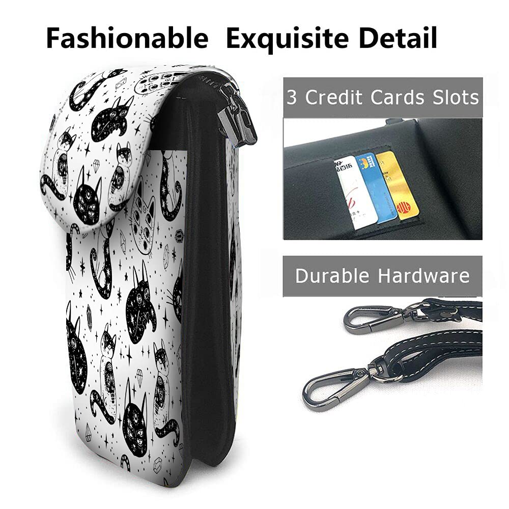 WONDERTIFY Gothic Witch Cat Crossbody Bag for Women - Small Cell Phone Purse with Moon & Star Tattoo Design (7.6X4.9 Inch) - Perfect for Halloween, Cosplay & Gothic Fashion Accessories