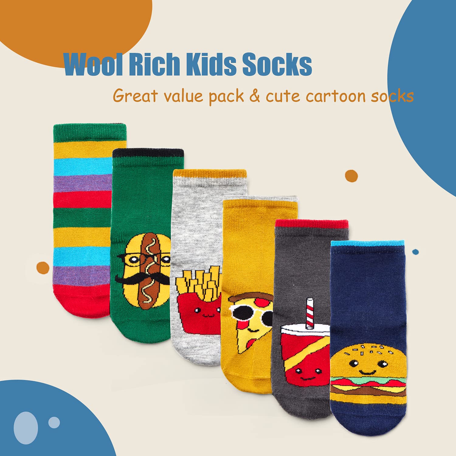 Warm Wool Socks for Boys - 6 Pairs Thermal Winter Crew Socks for Kids - Perfect for Cold Weather, Outdoor Activities & School Days