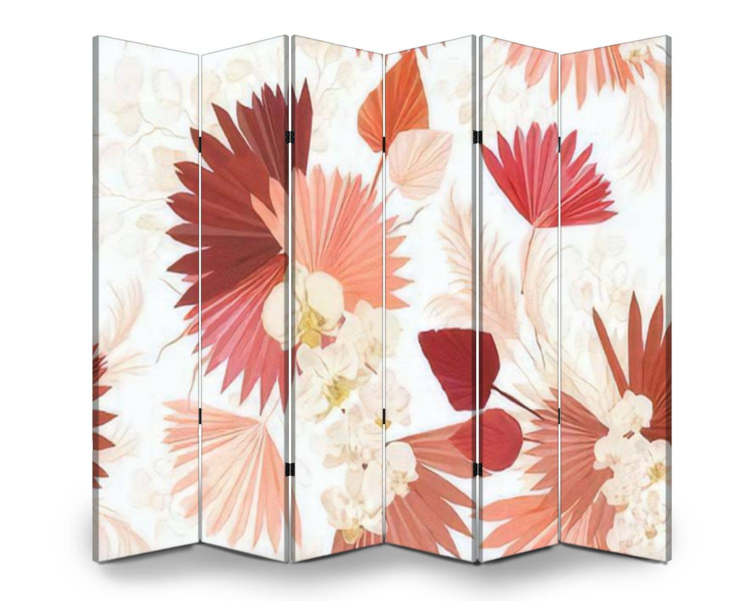 Tropical Orchid Flower Palm Leaves Pampas Grass Room Divider Screen - Seamless Folding Privacy Partition for Indoor & Outdoor Use - Freestanding Protective Wall Separator for Home, Office, and Event Spaces