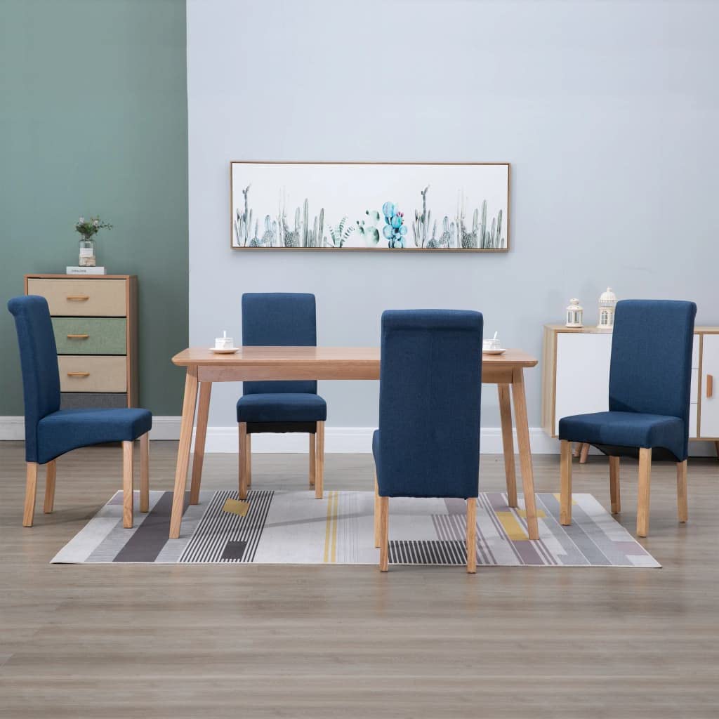 Modern Dining Chairs Set of 4 - High Back Padded Kitchen & Dining Room Chairs with Blue Fabric Upholstery - Comfortable Side Chairs for Home, Restaurant, Cafe & Office Use