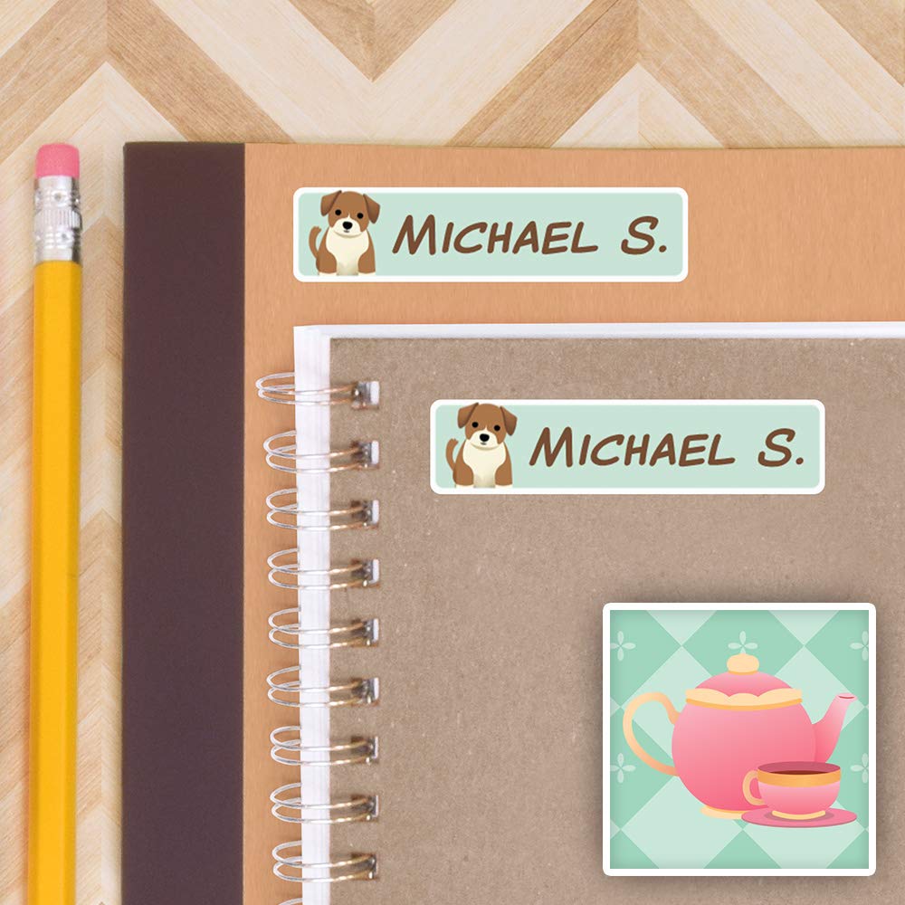 Peel & Stick Waterproof Name Labels - 36 Large Customizable Teapot Design Labels for Kids School Supplies, Lunch Boxes & Water Bottles | Durable Personalized Stickers for Daycare, Camp & Organization
