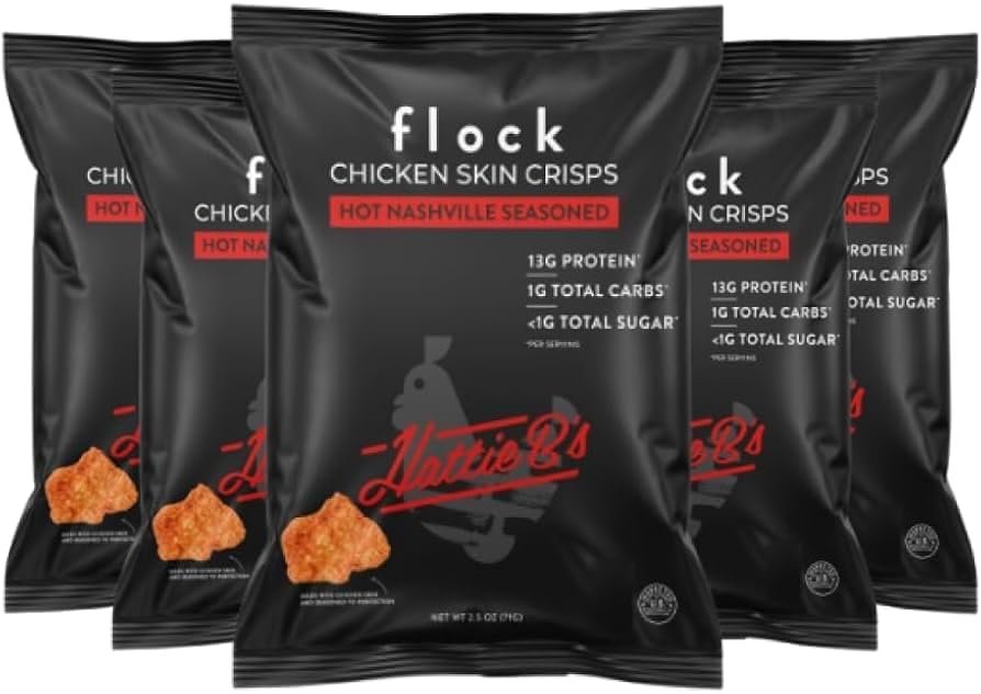 Keto Chicken Skin Chips - Nashville Hot Flavor | Low Carb, High Protein, Gluten Free & Sugar Free Snacks | Crispy Fried Chicken Skins (8-Pack, 1oz Each) | Perfect for Keto Diet, Weight Loss & Healthy On-the-Go Snacking