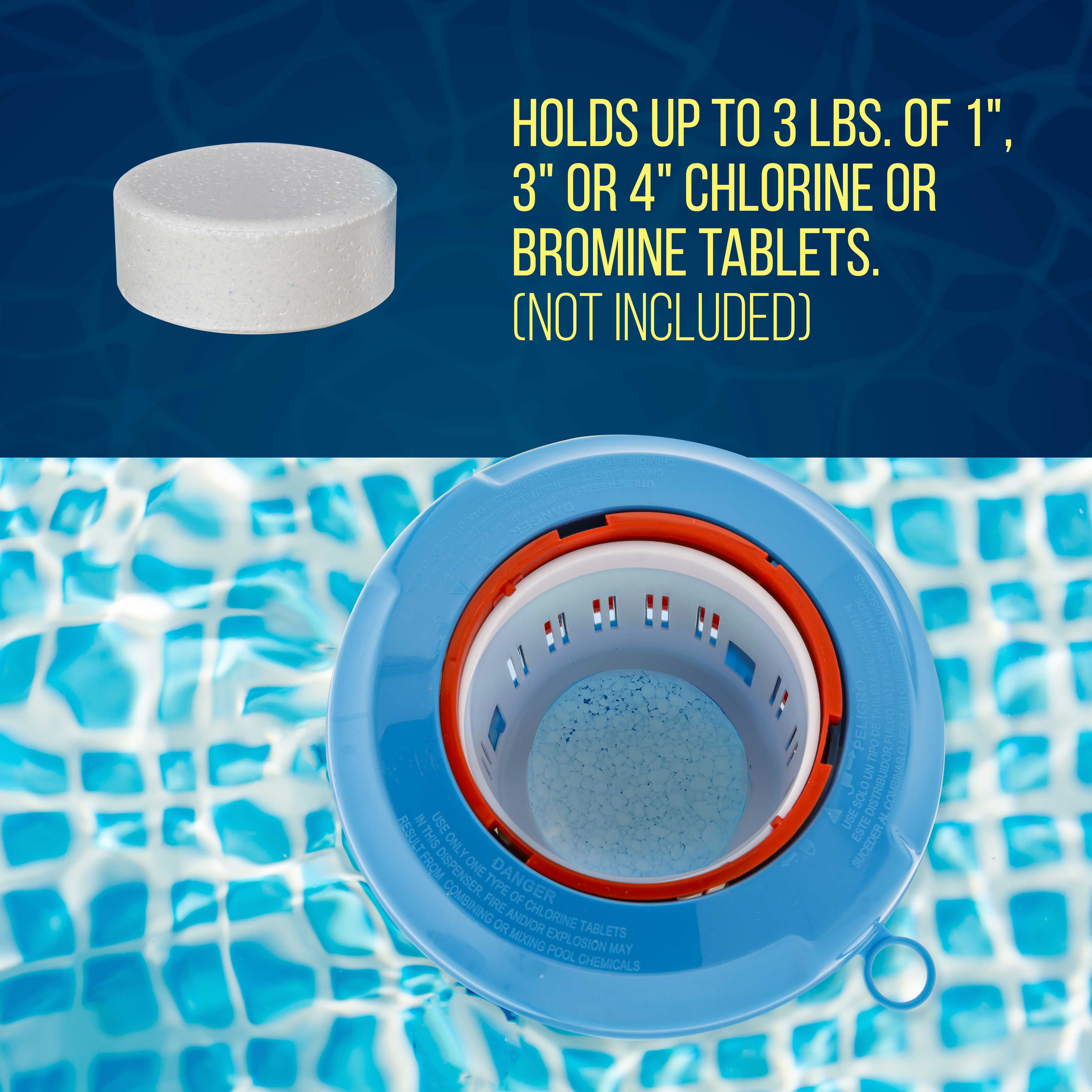 U.S. Pool Supply® Floating Pool Chlorine & Bromine Dispenser with Pop-Up Refill Indicator - Holds 3-4 Tablets, 8