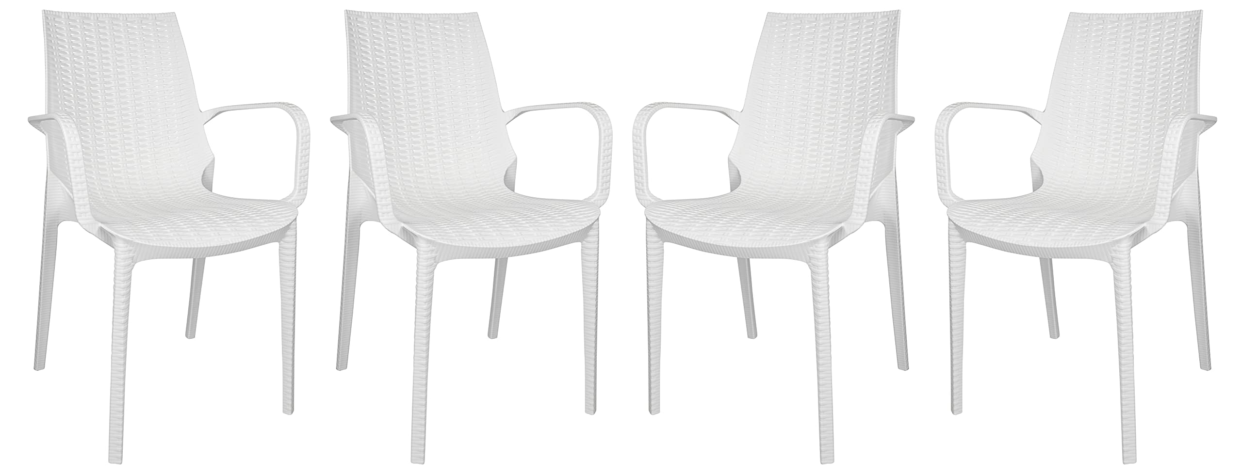 LeisureMod Kent Modern Indoor Outdoor Patio Stackable Dining Arm Chair Set of 4 (White) - Perfect for Backyard, Poolside, Restaurant & Home Decor