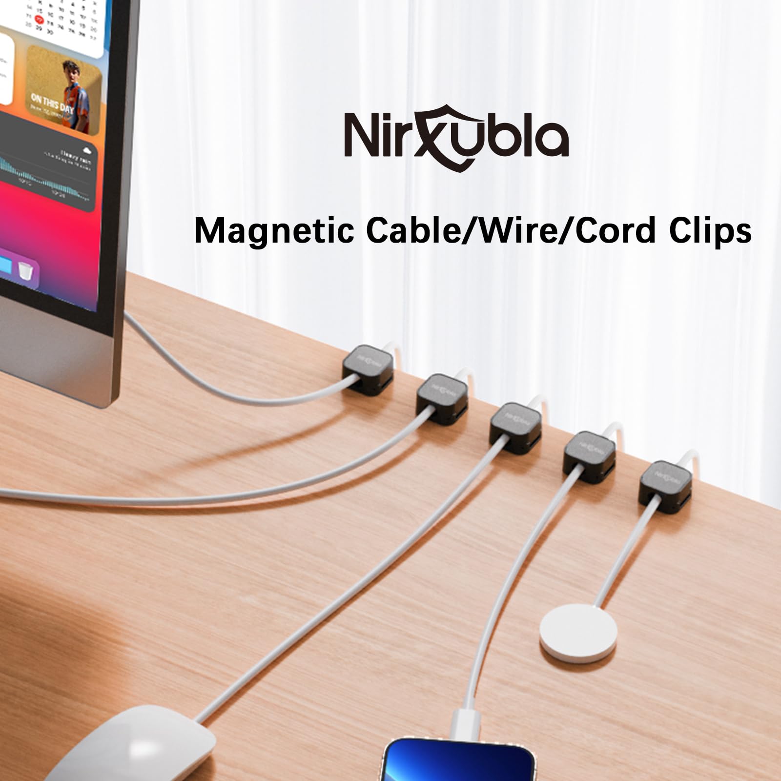6 Pack Magnetic Cable Clips - Strong Adhesive Wire Organizers for Desk & Home Office Cable Management - Mini Cord Holders for Phone Charger, Headphones, USB Cables - Perfect for Car, Nightstand, Workstation (Black)