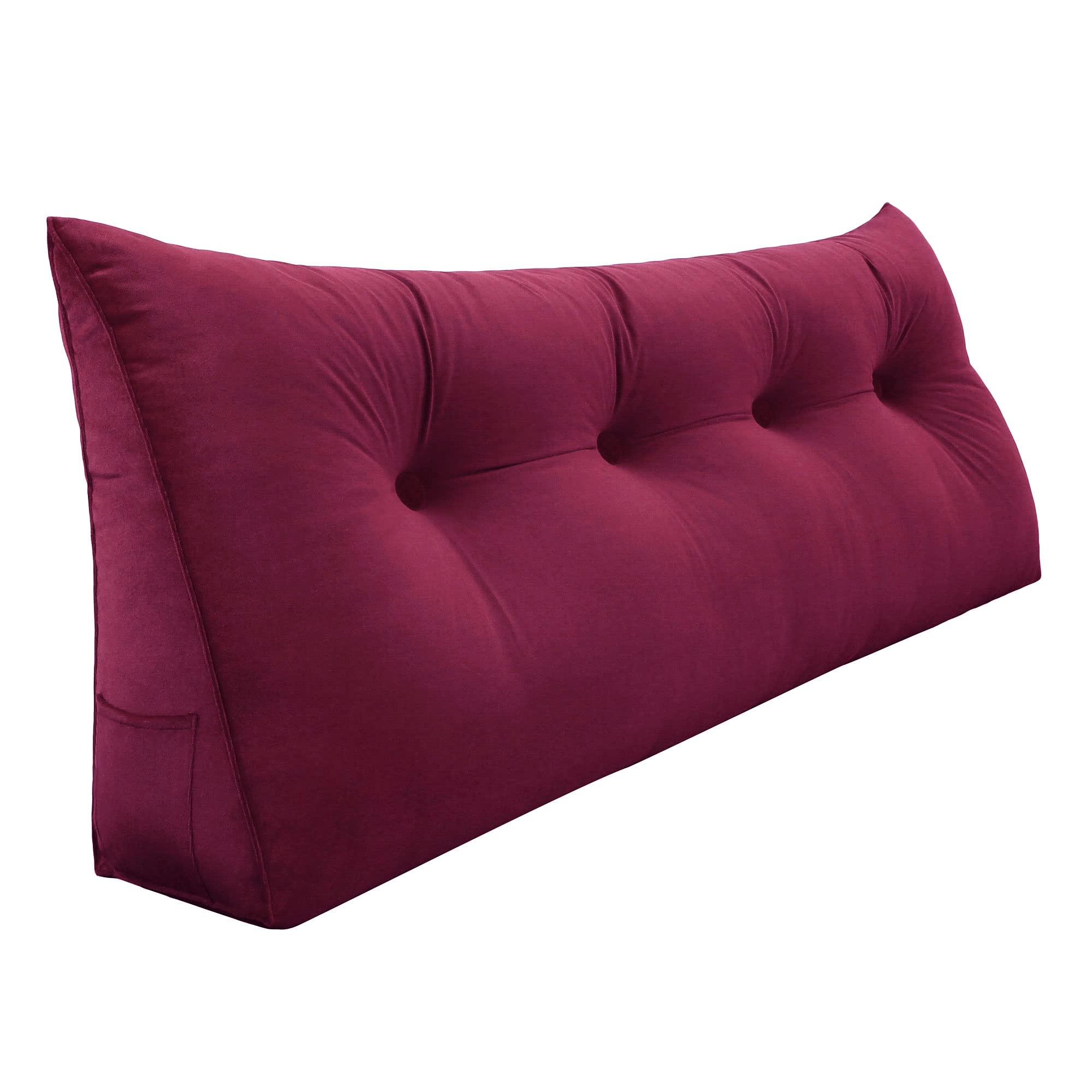 WOWMAX Large Bolster Triangular Headboard Backrest Pillow - Wedge Support Cushion for Sitting in Bed, Daybeds & Bunk Beds with Removable Velvet Cover (Wine Red) - Perfect for Reading, Relaxing & Watching TV in Bed