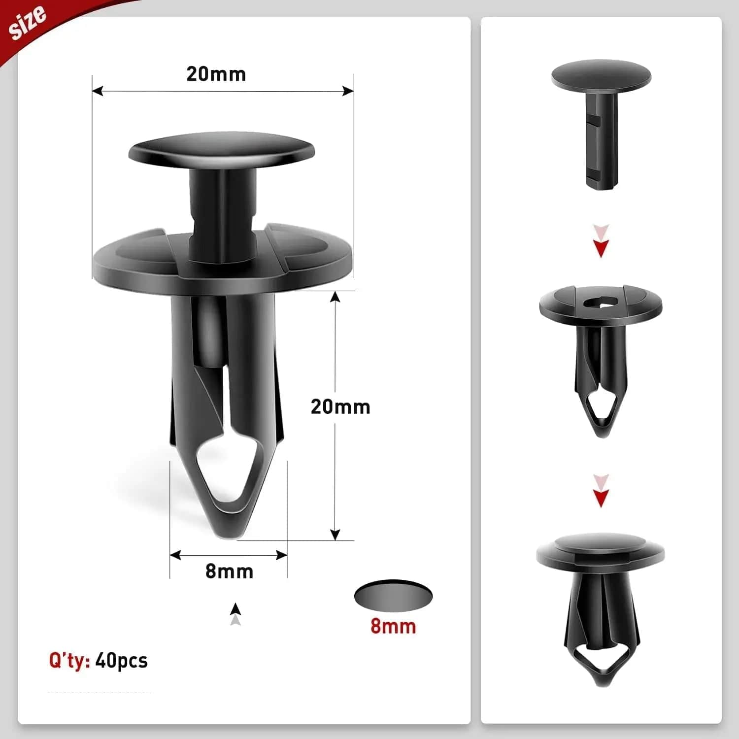 40 Pcs 20mm Hole 8mm Bumper Rivet Clips - Compatible with GM 21030249, Ford N807389S, Chrysler 6503598 - Perfect for Auto Body Repair & Bumper Replacement