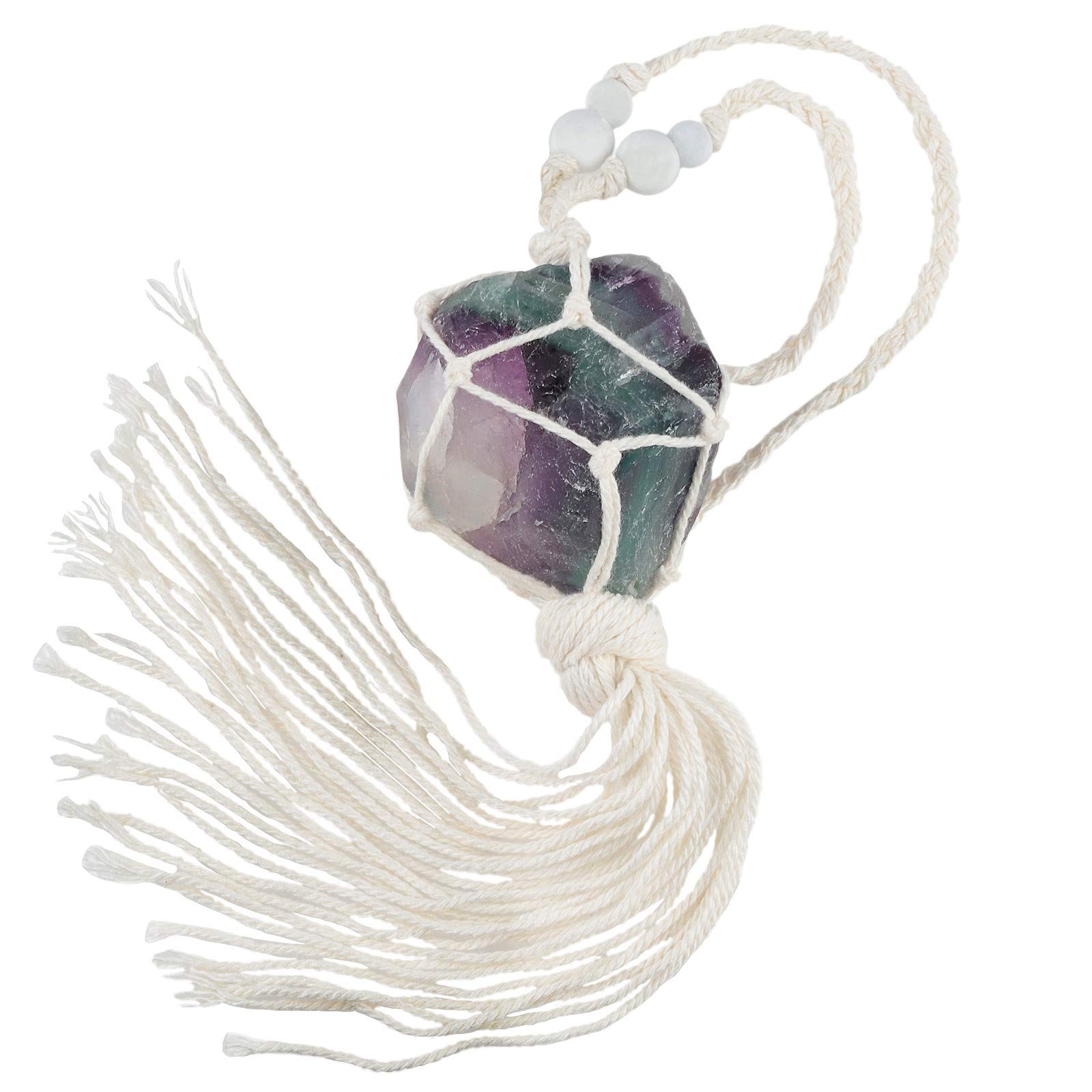 Amogeeli Natural Fluorite Crystal Pendant - Raw Stone Hanging Ornament for Home, Office & Car Decor | Feng Shui Healing Crystal Gift for Meditation & Positive Energy