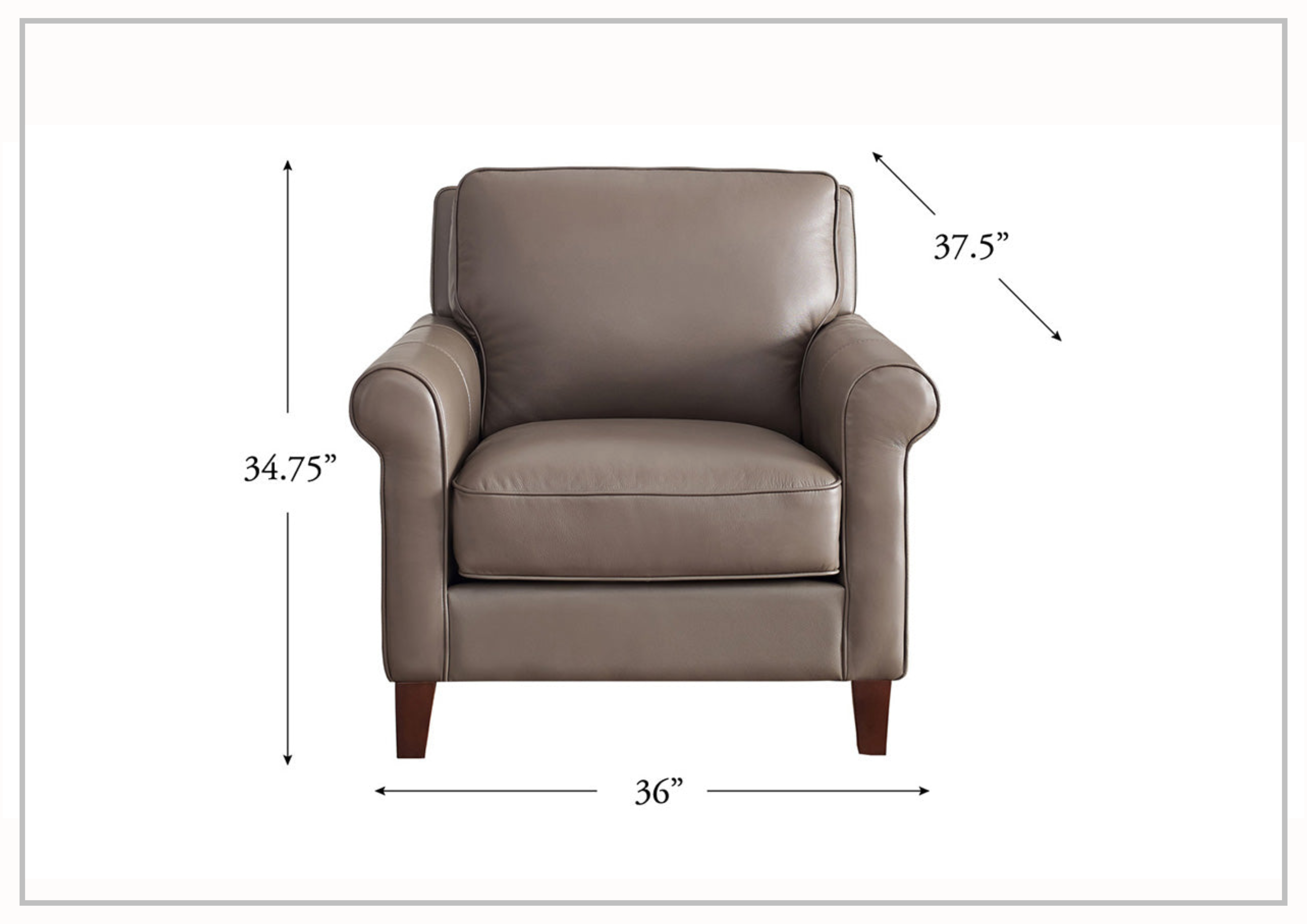 Premium Hydeline Laguna Taupe Brown Leather Armchair with Rolled Arms - Perfect for Living Room, Office & Study