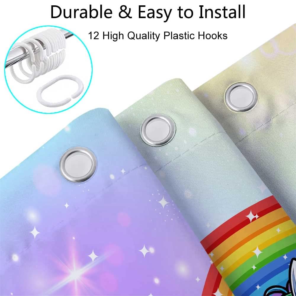 Funny Unicorn Riding Dinosaur Camper Shower Curtain Set - 47x64 Inch Small Narrow Travel Trailer Bathroom Decor with Hooks | Perfect for RV, Camping & Outdoor Adventures - Happy Camping Accessories