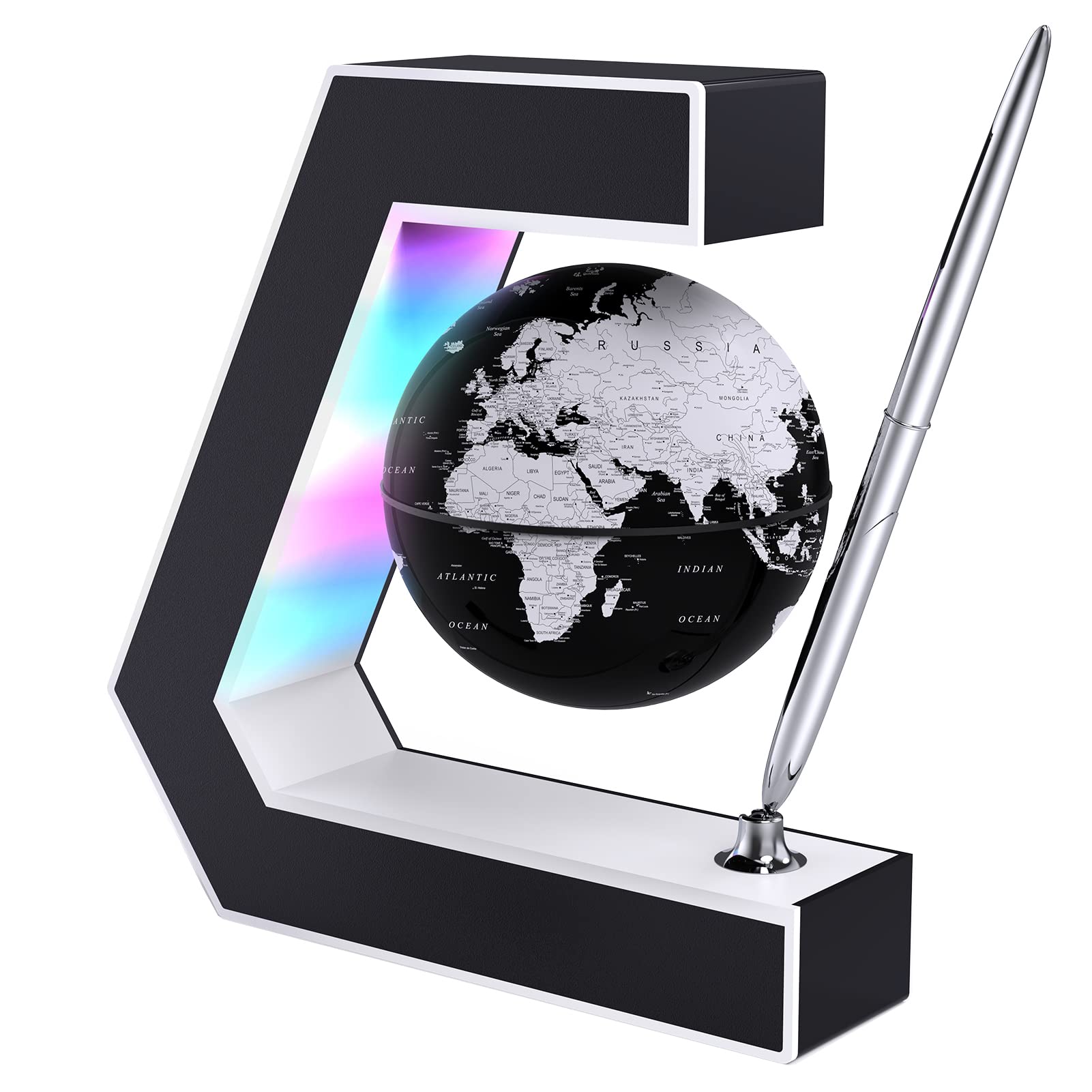 Magnetic Levitation Floating Globe with LED Lights - Portable World Map Desk Decor for Office, Home & Gifts | Write with Included Pen for Study, Travel Planning & Geography Learning