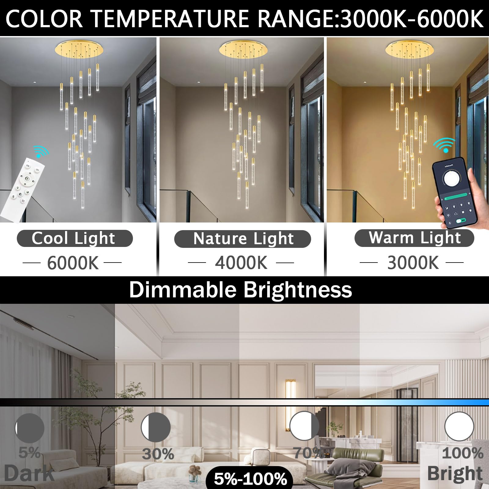 18-Light Modern Crystal Chandelier LED Dimmable Flush Mount Ceiling Light Fixture with Remote - Raindrop Bubble Crystal Pendant for Living Room, Foyer, Dining Room & Bedroom Lighting