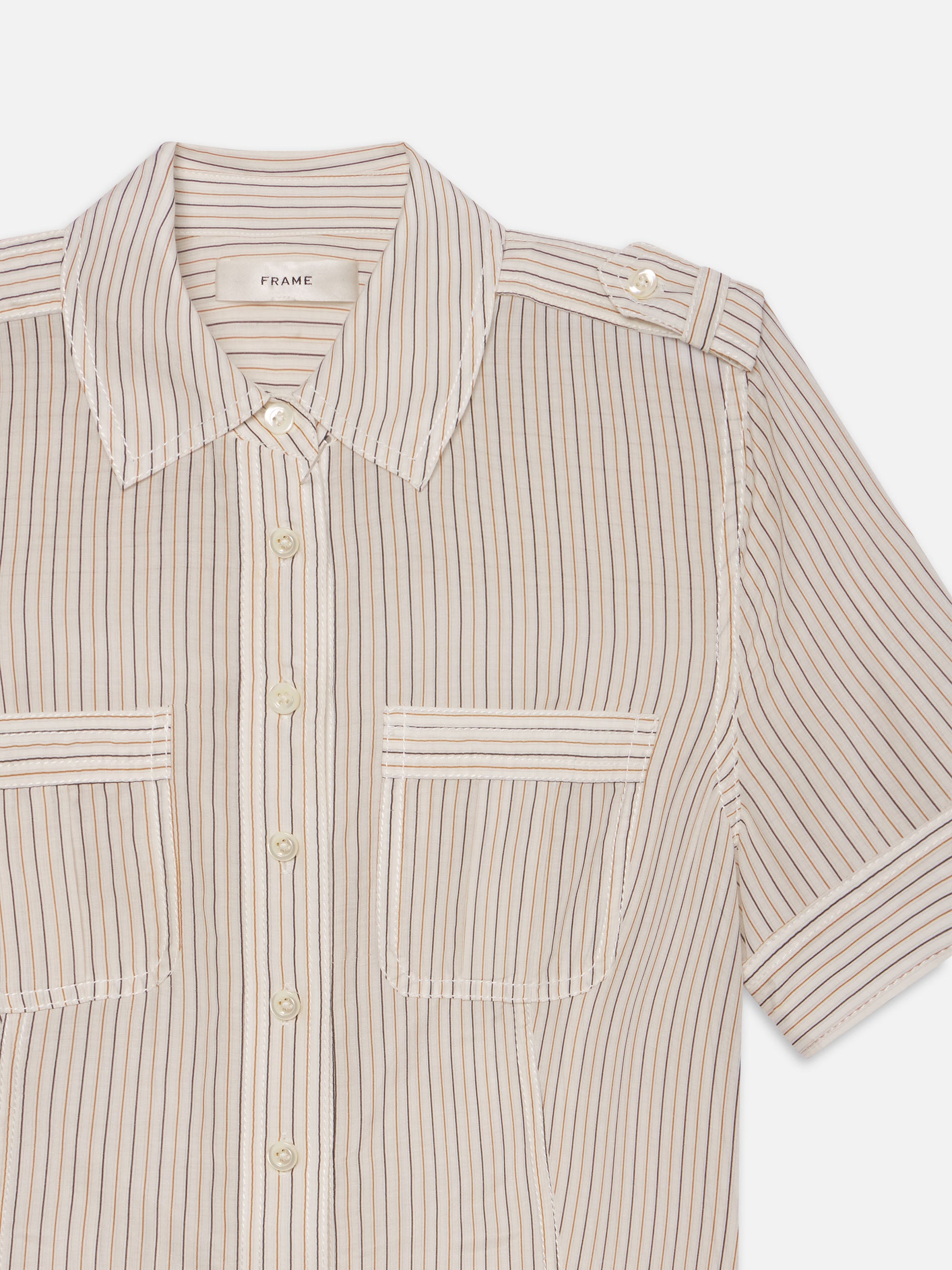 Premium Stripe Utility Shirt for Men - Soft Cotton Blend Button Down with Chest Pockets | Casual Workwear & Outdoor Adventures (Cream Multi Color)