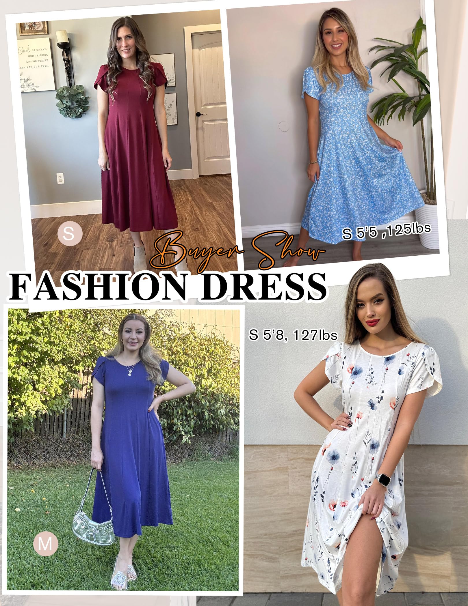 Zeagoo Women's Summer Casual Short Sleeve Pleated Flowy Midi Dress - Loose Beach Sundress with Pockets for Vacation, Travel, and Outdoor Activities