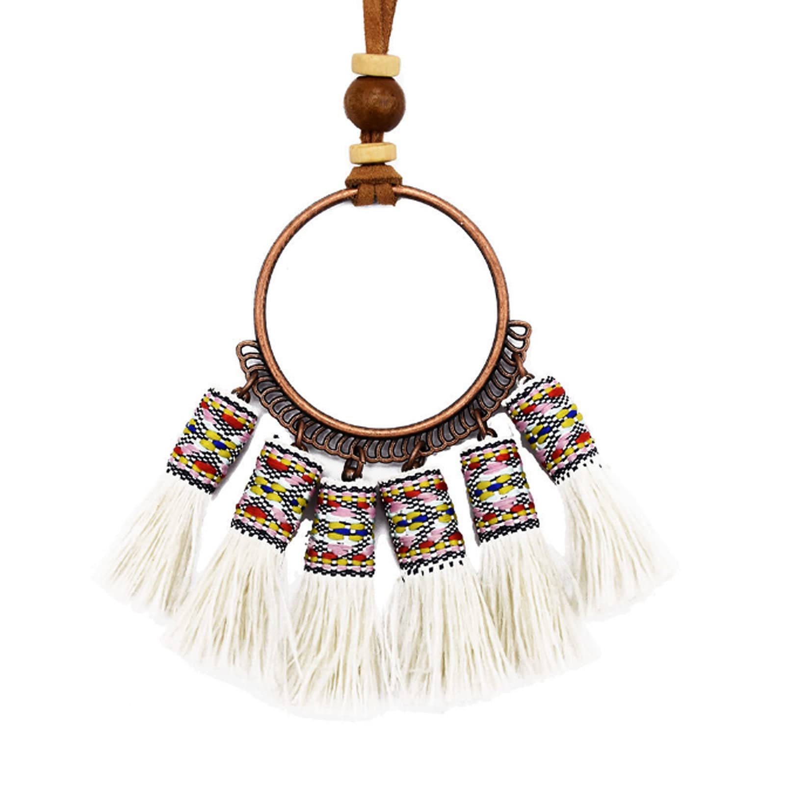 Bohemian Round Layered Tassel Necklace for Women - PU Leather Chain with Fringe Pendant, Ethnic Fashion Jewelry Gift for Girls | Perfect for Festivals, Parties & Boho Outfits