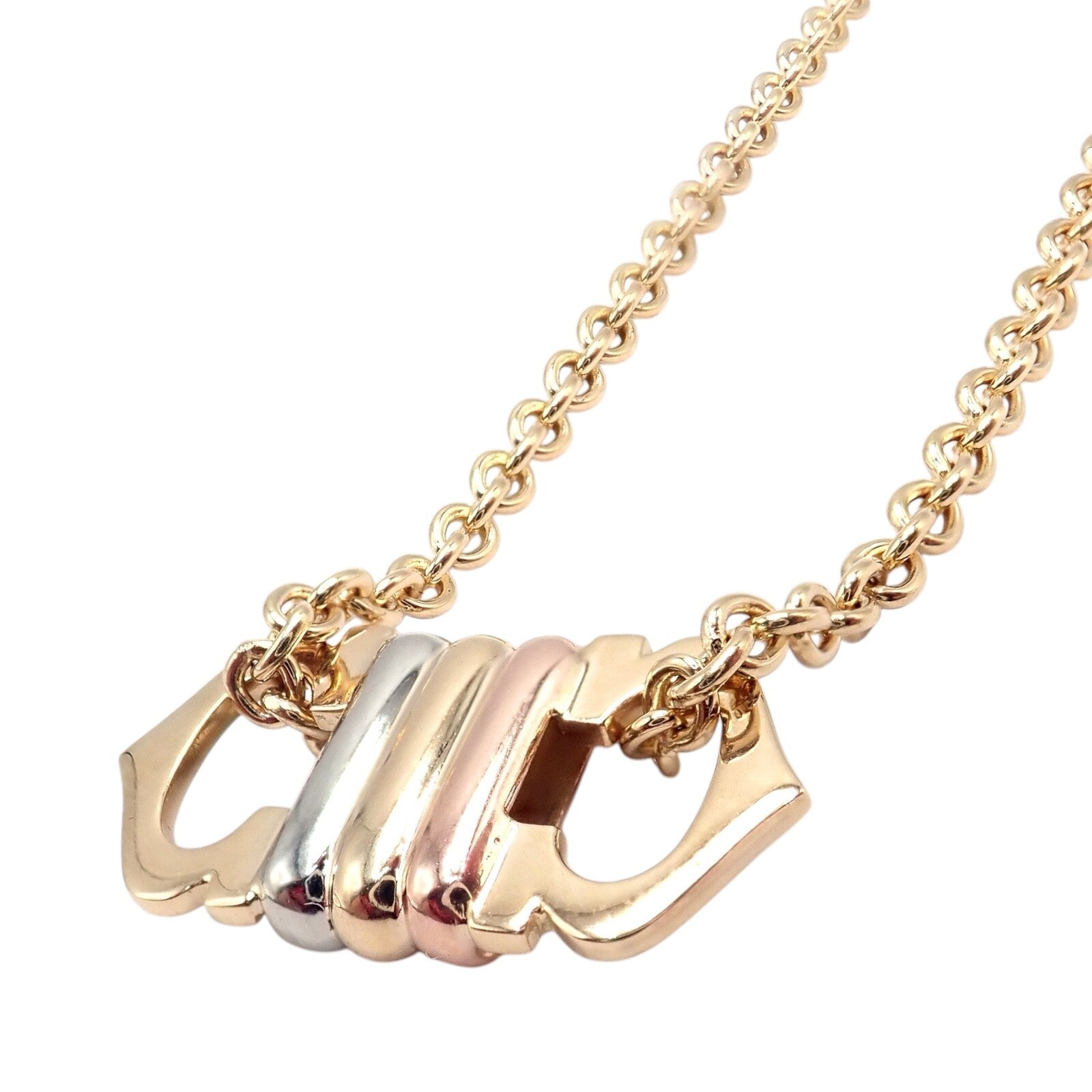Authentic Cartier 18k Tri-Color Gold Double C Charm Pendant Necklace for Women - Luxury Jewelry Gift for Anniversary, Birthday & Special Occasions